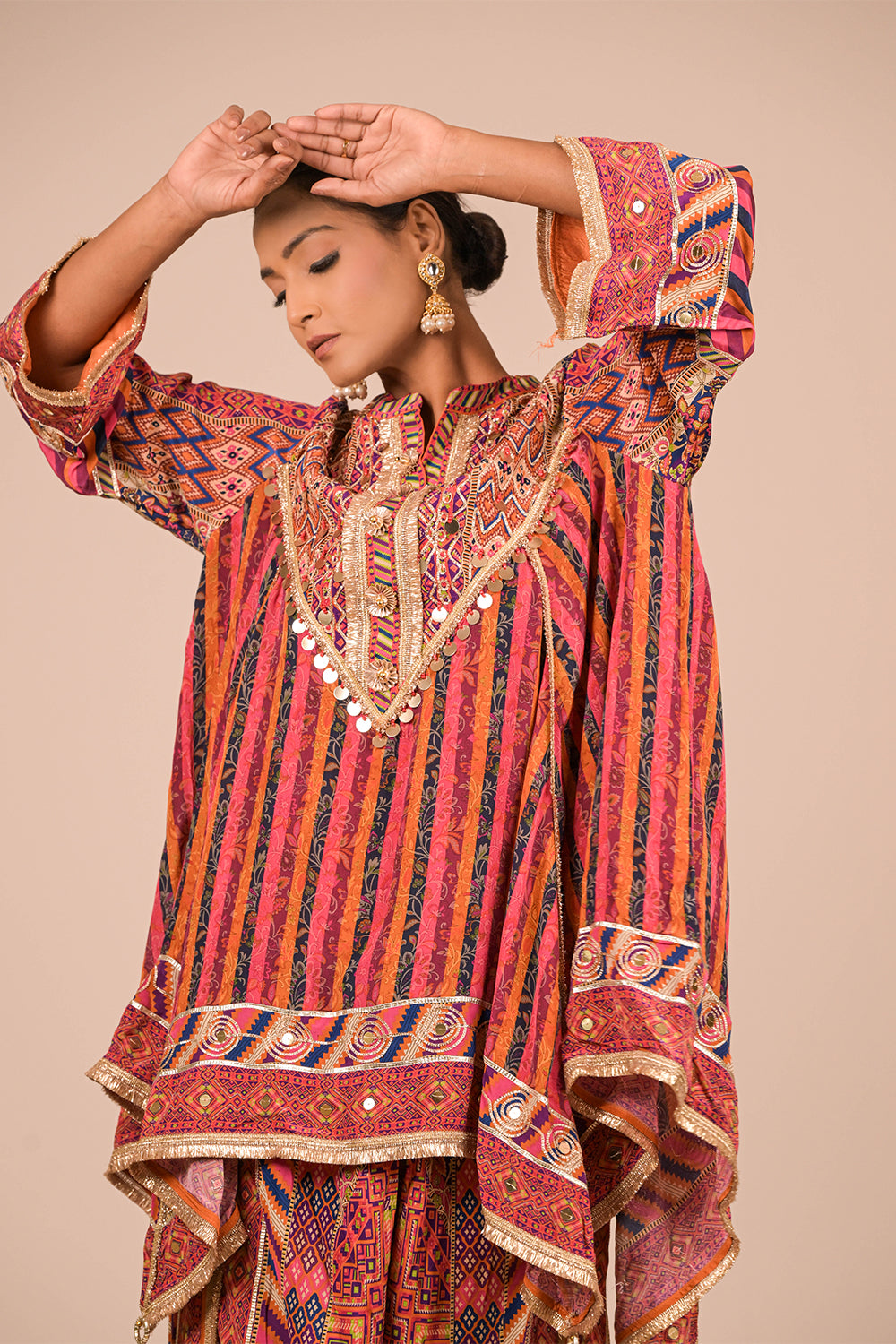 Orange Crepe Suit Set with Tulip Pants and Matching Canvas Tote Bag