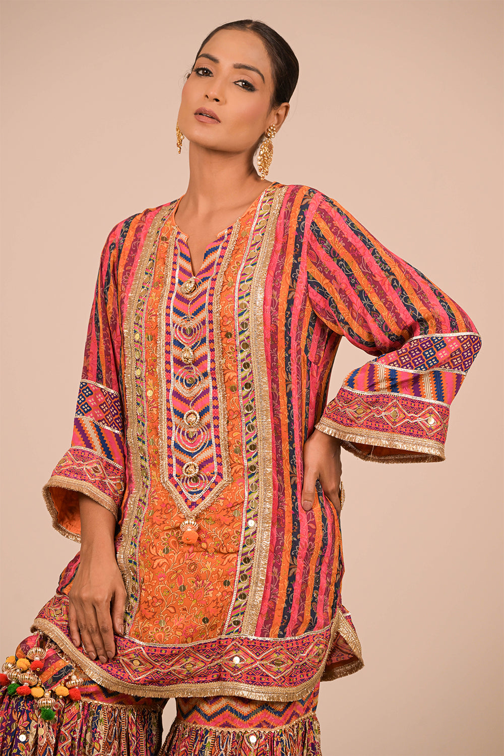Orange Sharara Suit In Crepe Fabric with Canvas Tote Bag