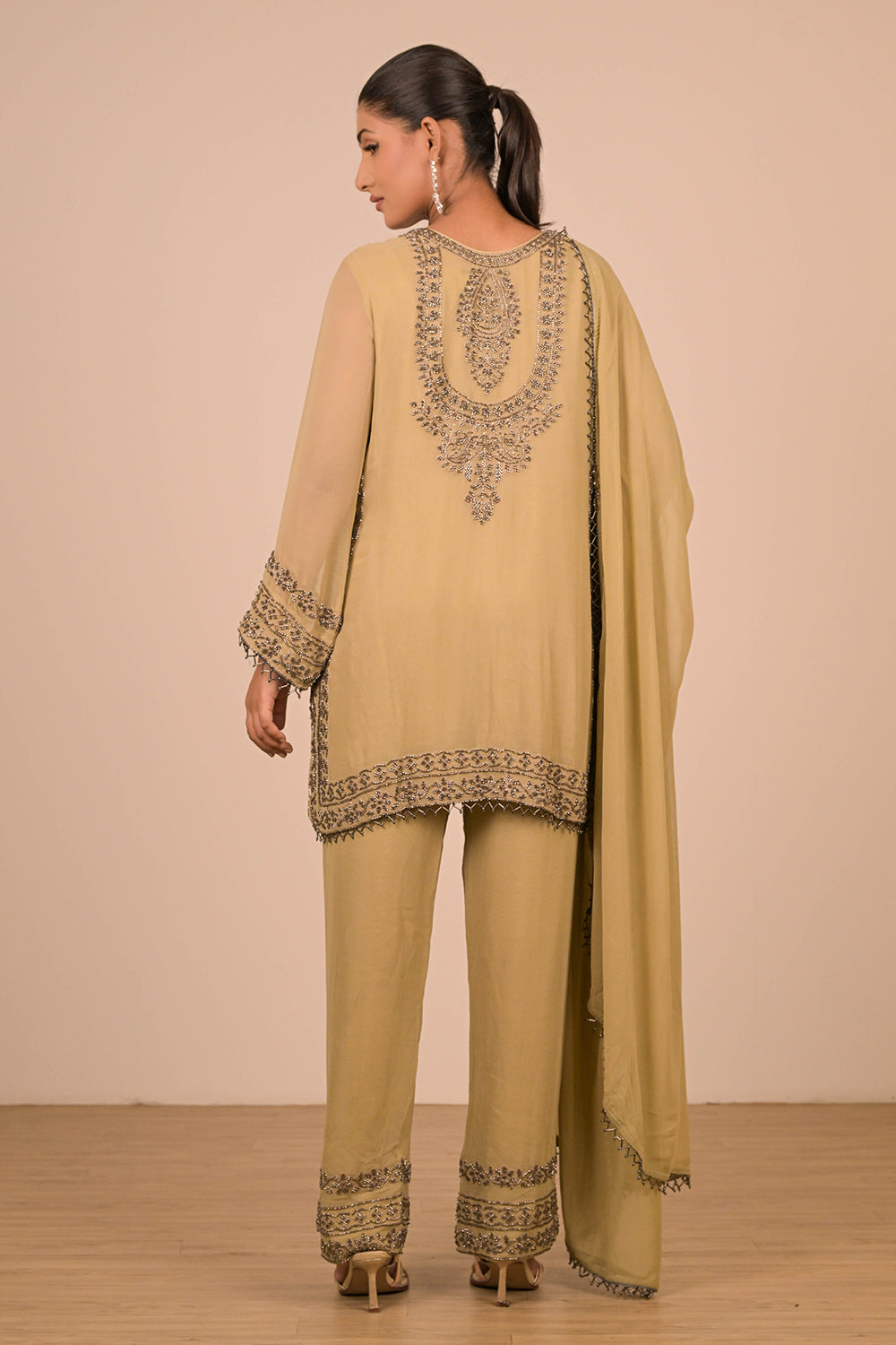 Pista Pearl Embroidered Georgette Kurta Set