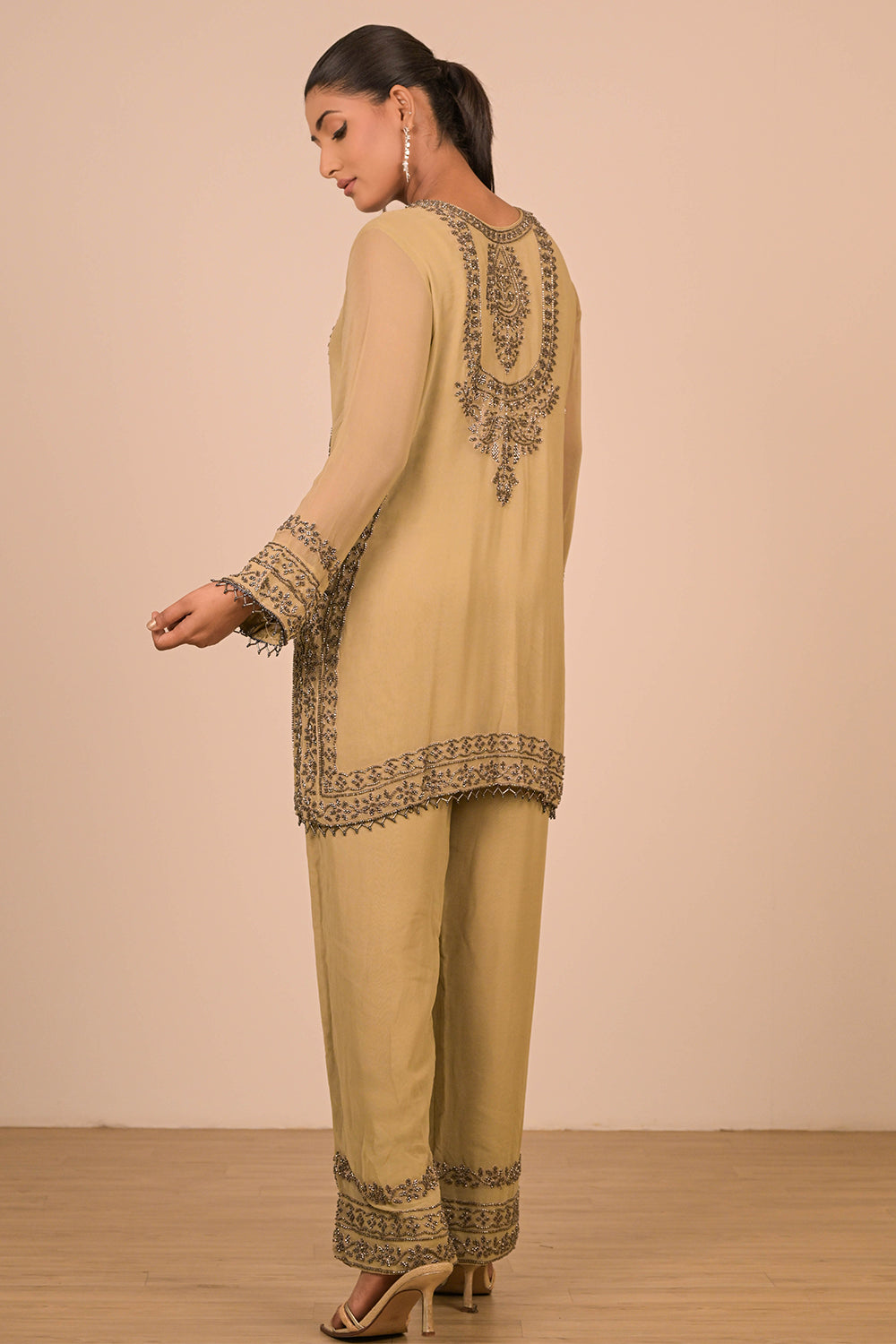 Pista Pearl Embroidered Georgette Kurta Set
