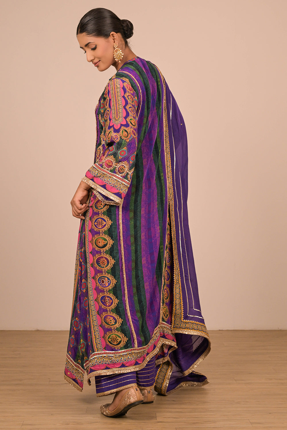 Purple Suit In Crepe with Dupatta & Canvas Tote Bag