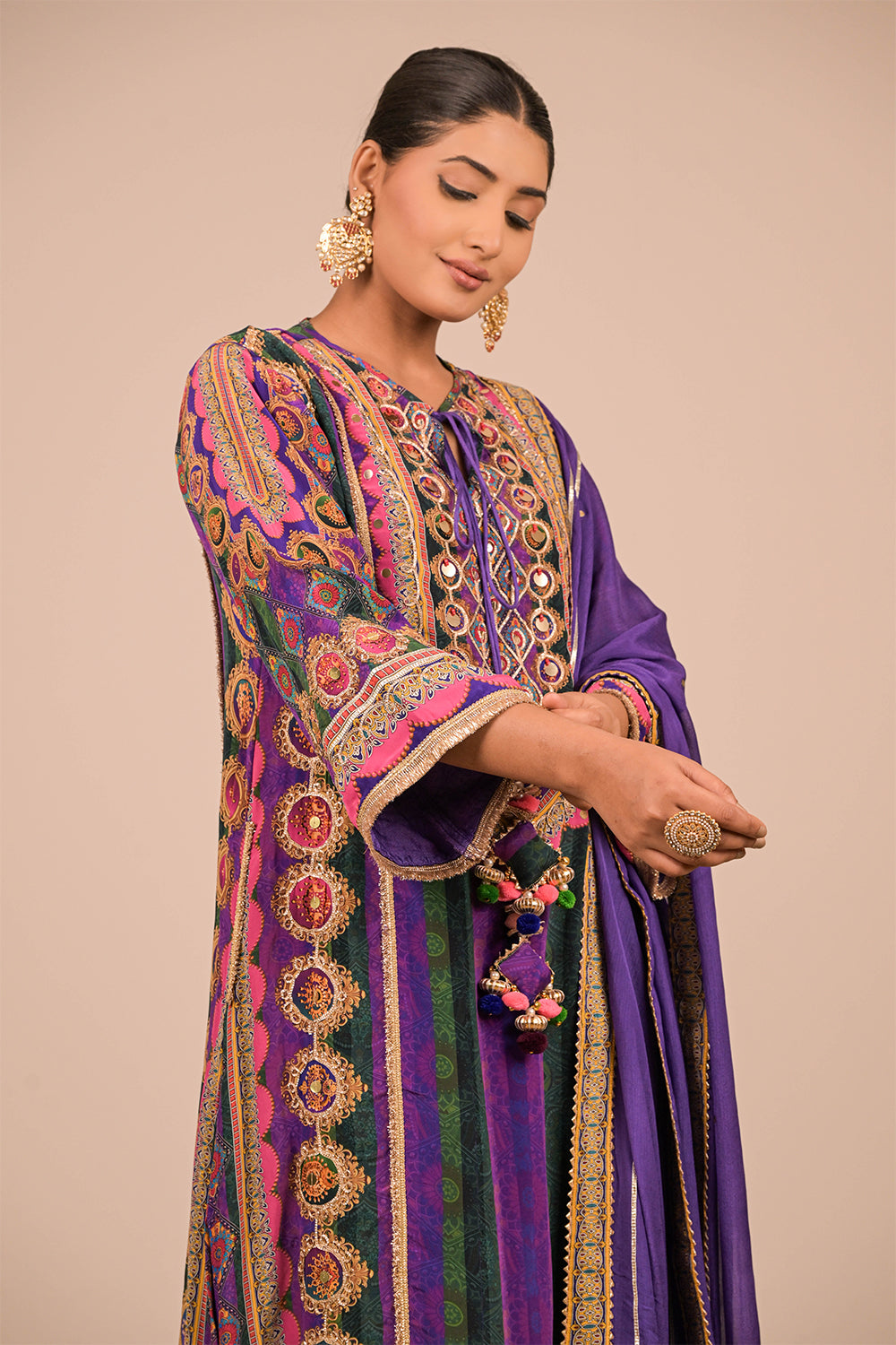 Purple Suit In Crepe with Dupatta & Canvas Tote Bag