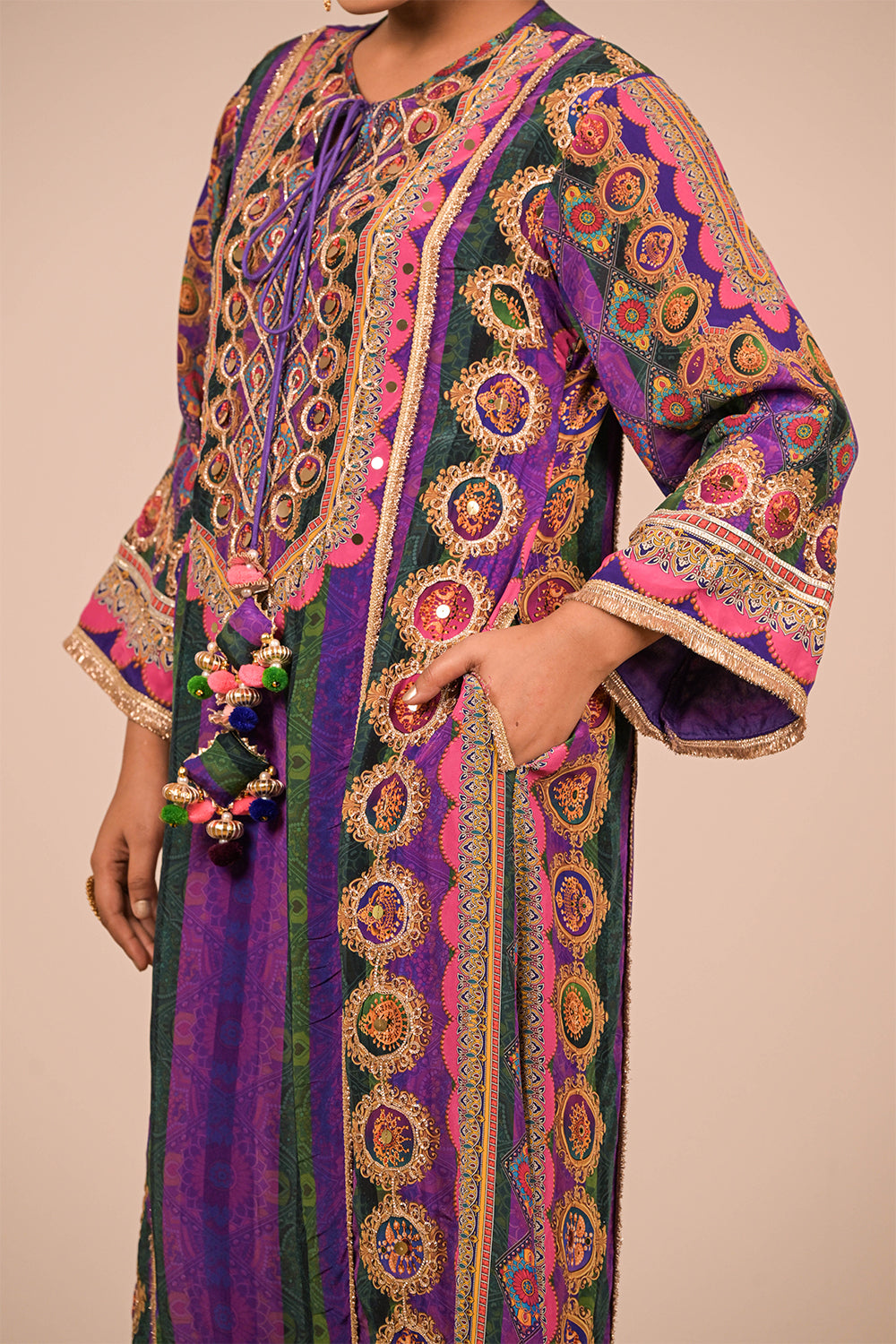 Purple Suit In Crepe with Dupatta & Canvas Tote Bag