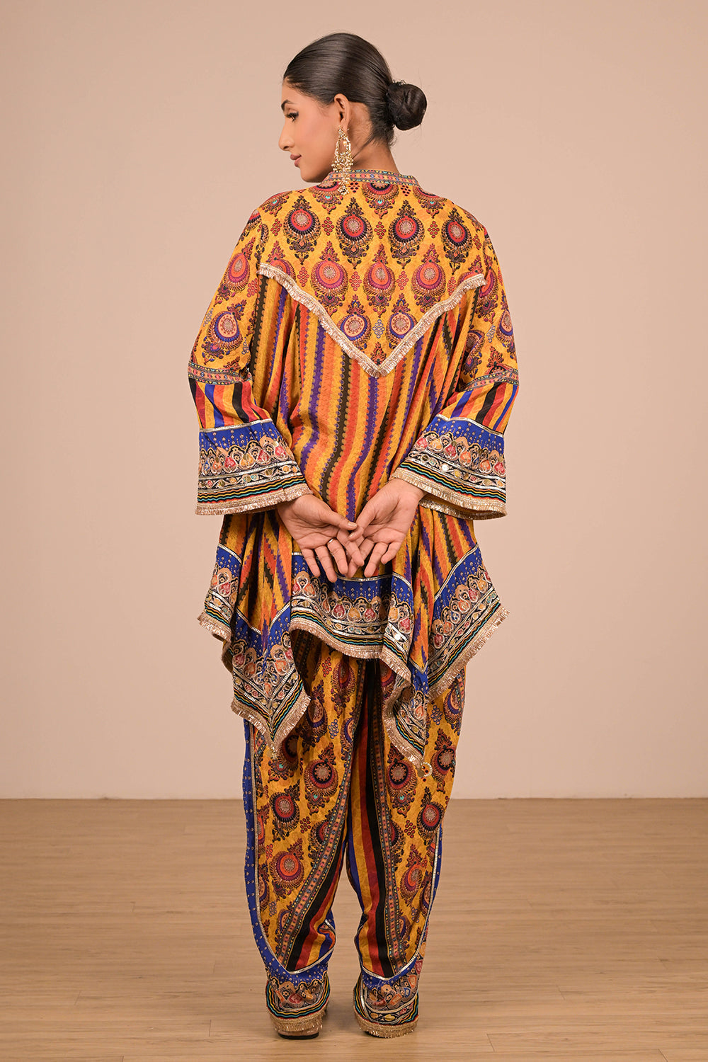 Yellow Crepe Suit Set with Tulip Pants with Canvas Tote Bag