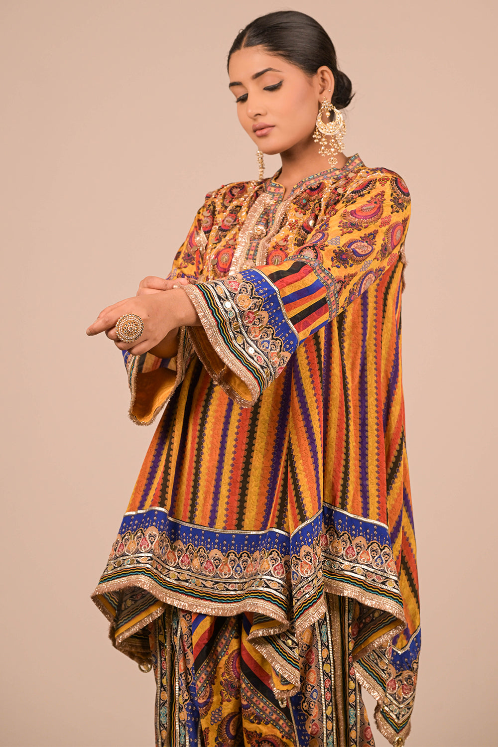 Yellow Crepe Suit Set with Tulip Pants with Canvas Tote Bag