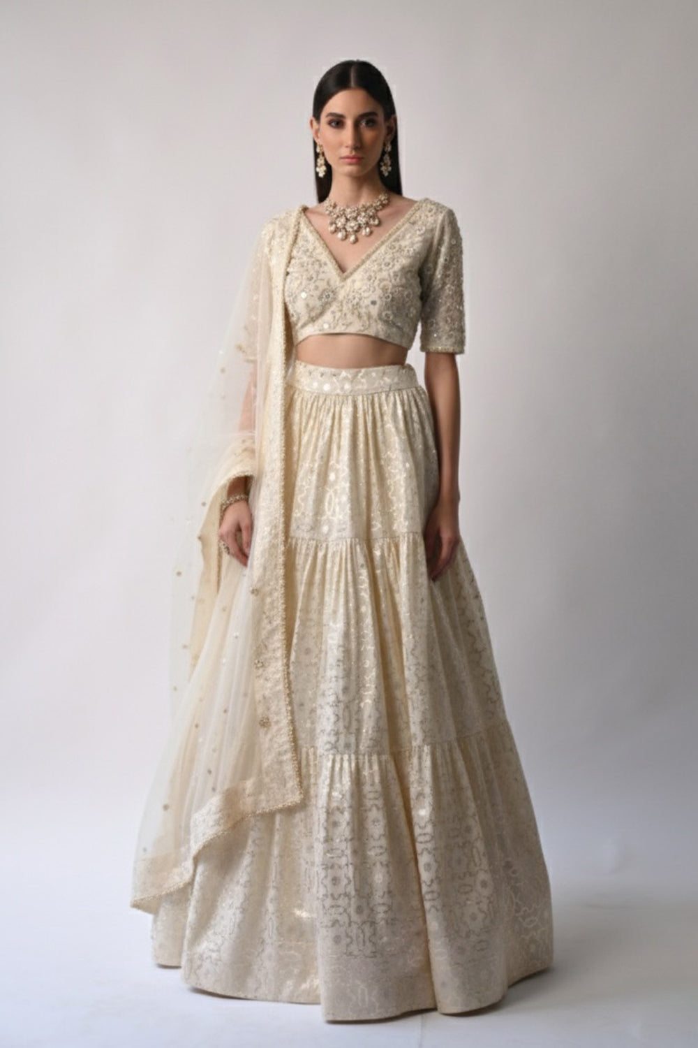 Ivory Banarasi Chanderi Lehenga Set