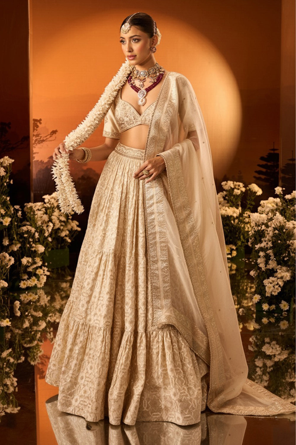 Ivory Banarasi Chnaderi Lehenga Set