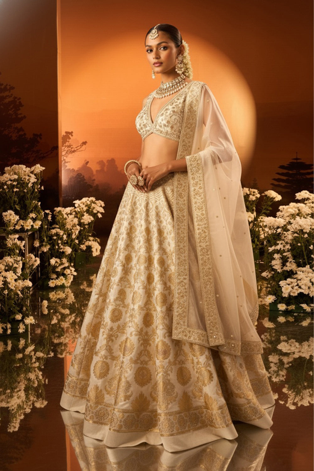Ivory Banarasi Silk Lehenga Set