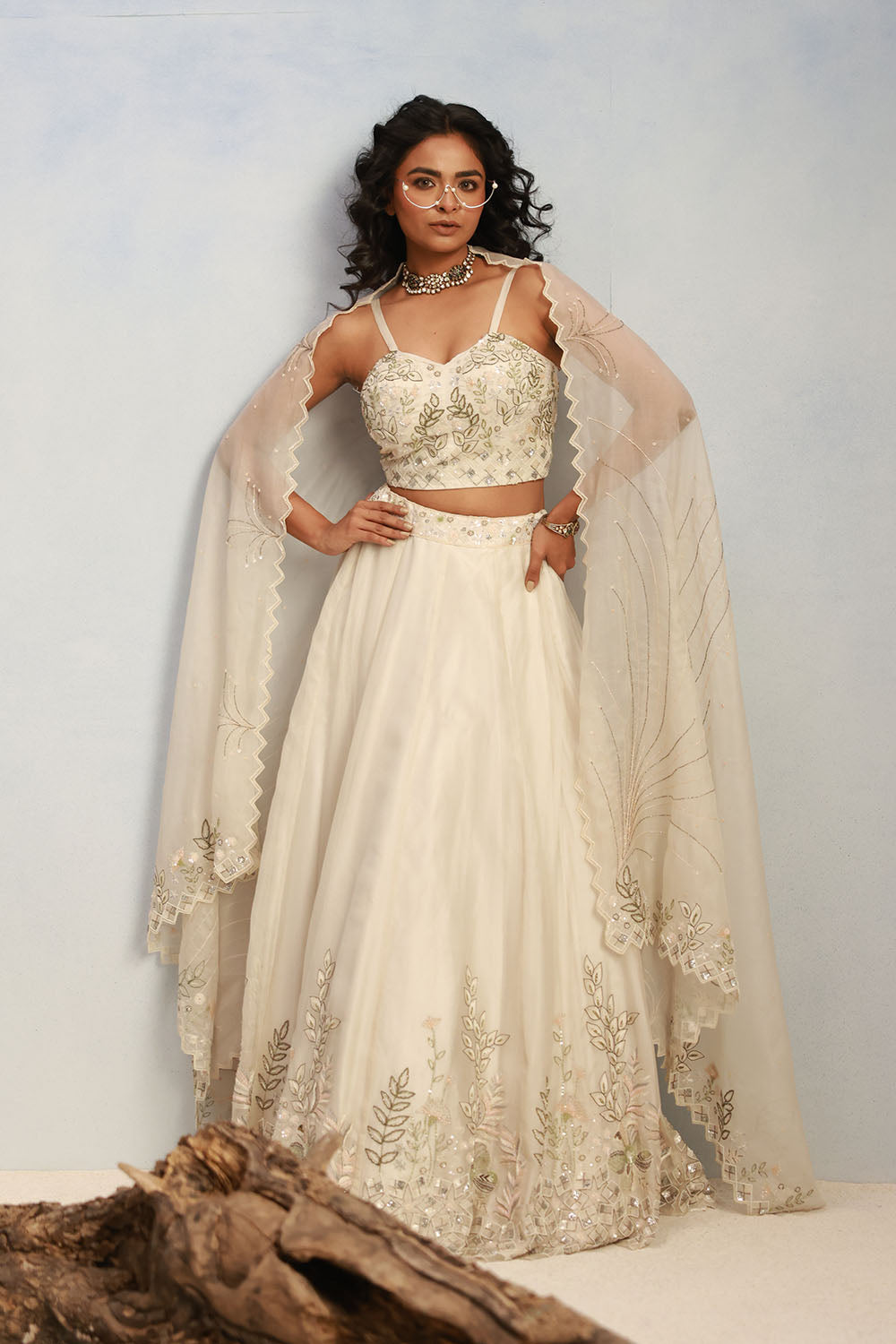 Ivory Bridal Lehenga With All-Over Sequin And Thread Embroidery