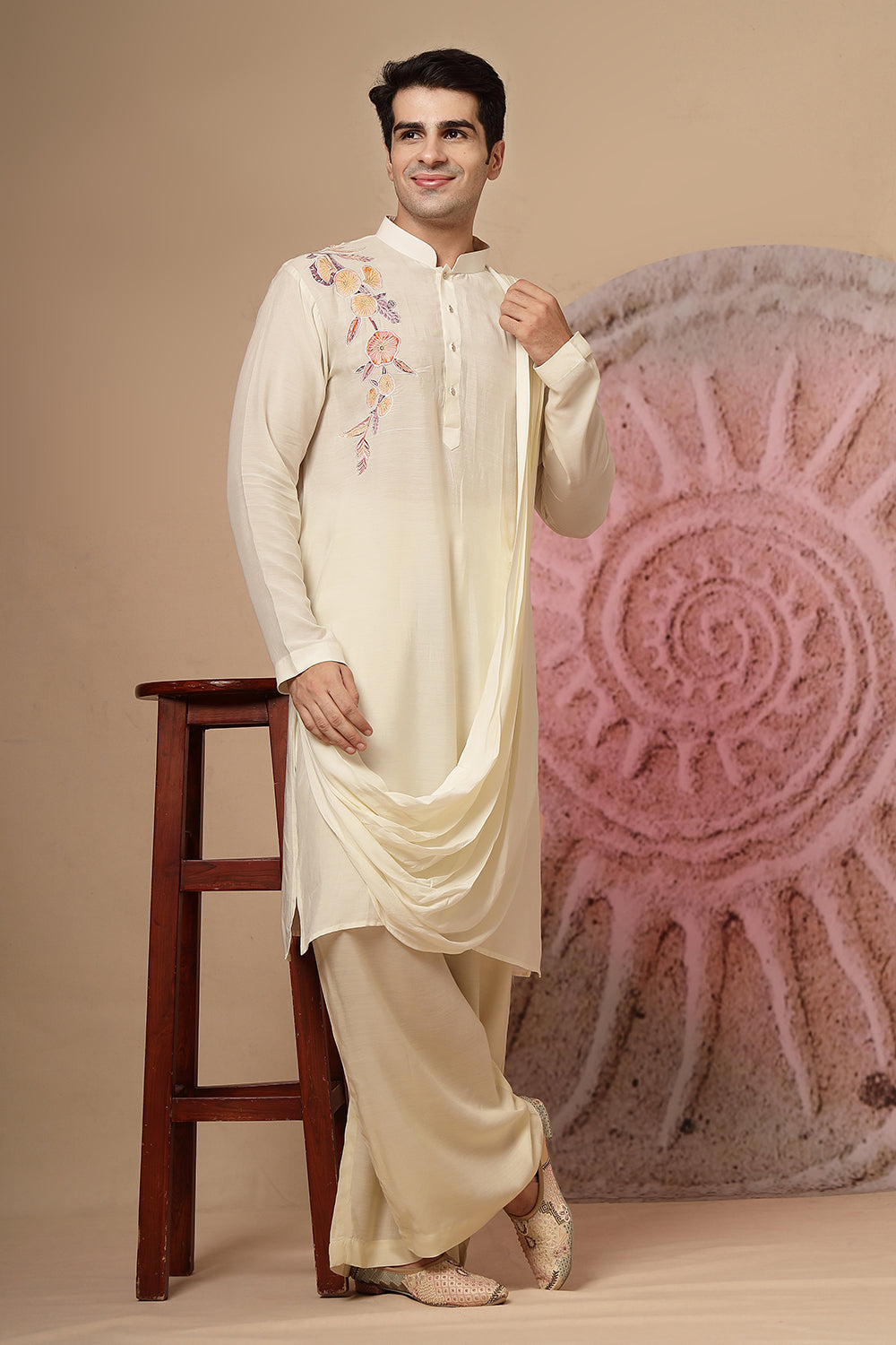 Ivory Cowl Kurta With Salwar Plazzo Pant