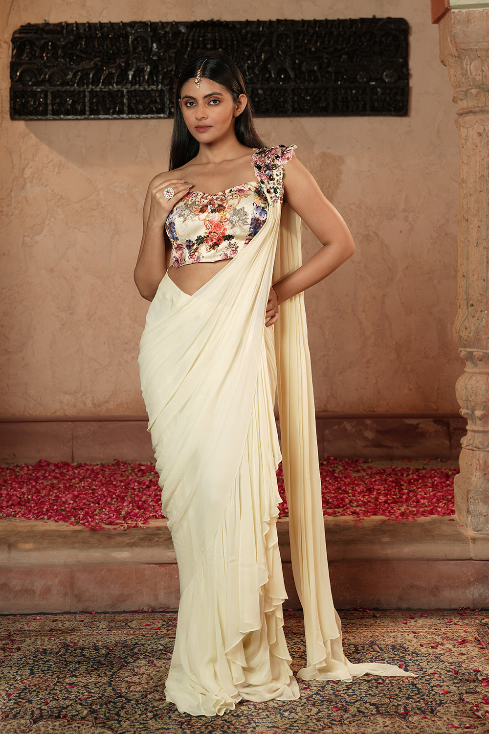 Ivory Drape Saree Gown