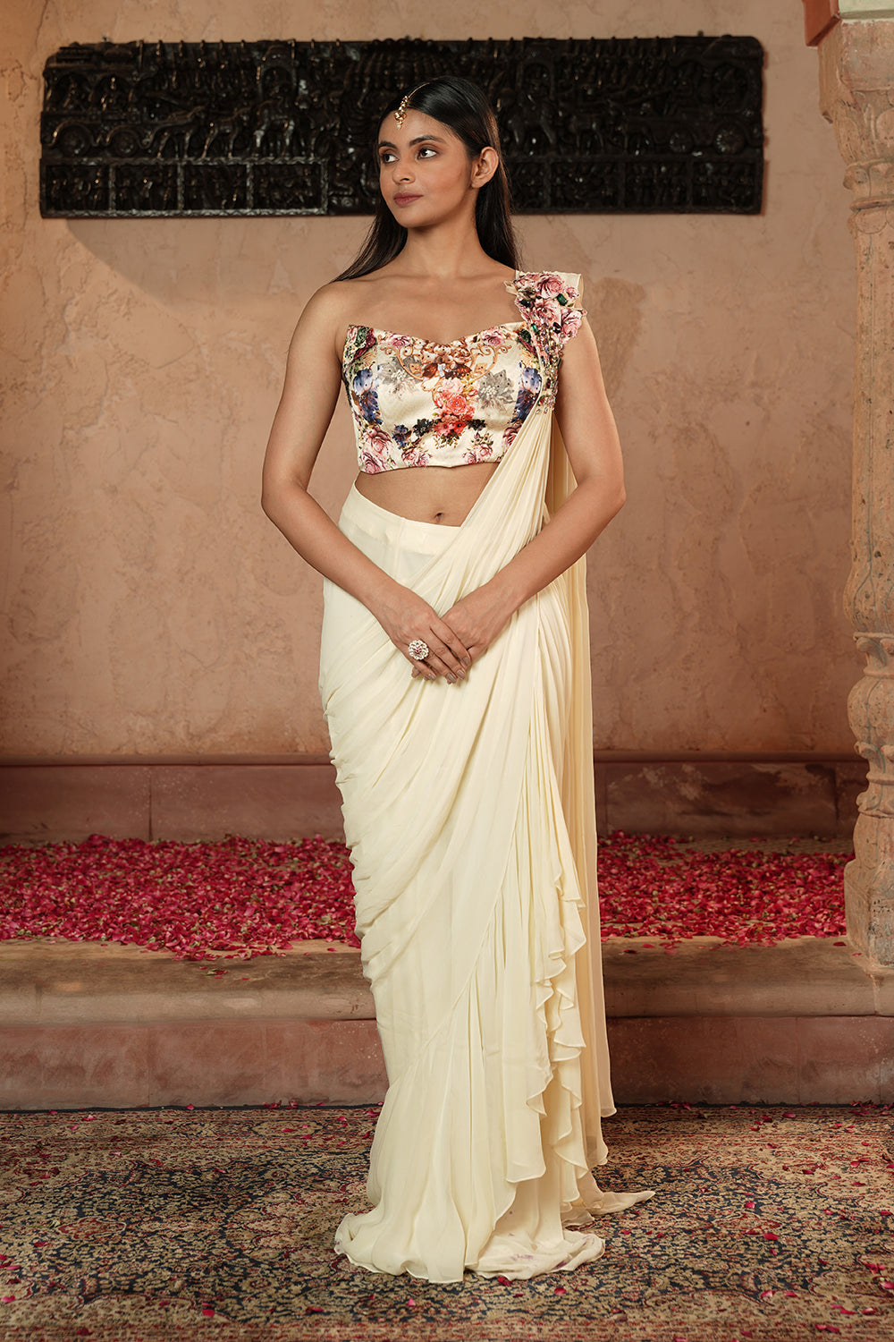 Ivory Drape Saree Gown
