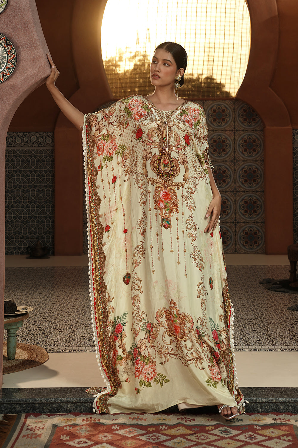 Ivory Floral Royal Kaftan Gown