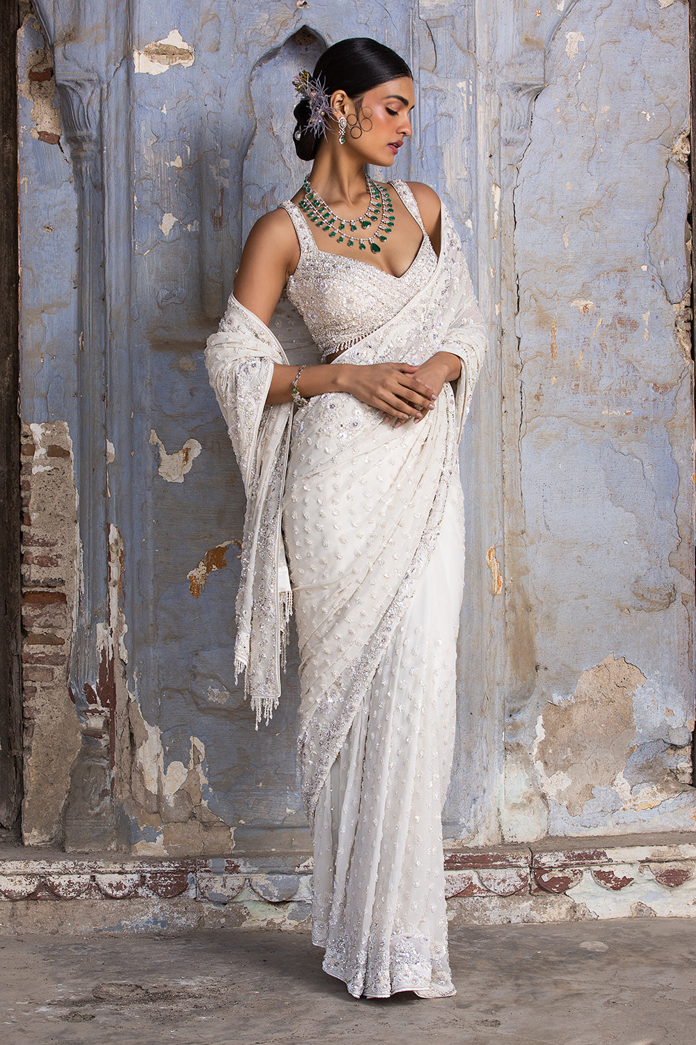 Ivory Georgette Saree