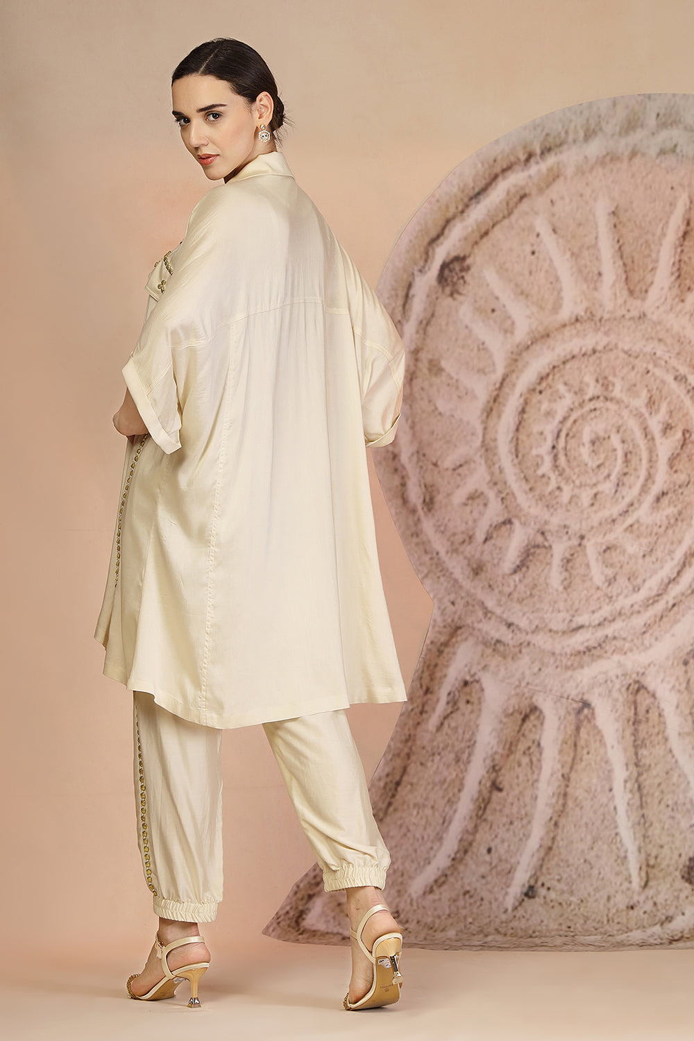 Ivory Muslin Co-ord Set with Shrug and Bead Embellishments