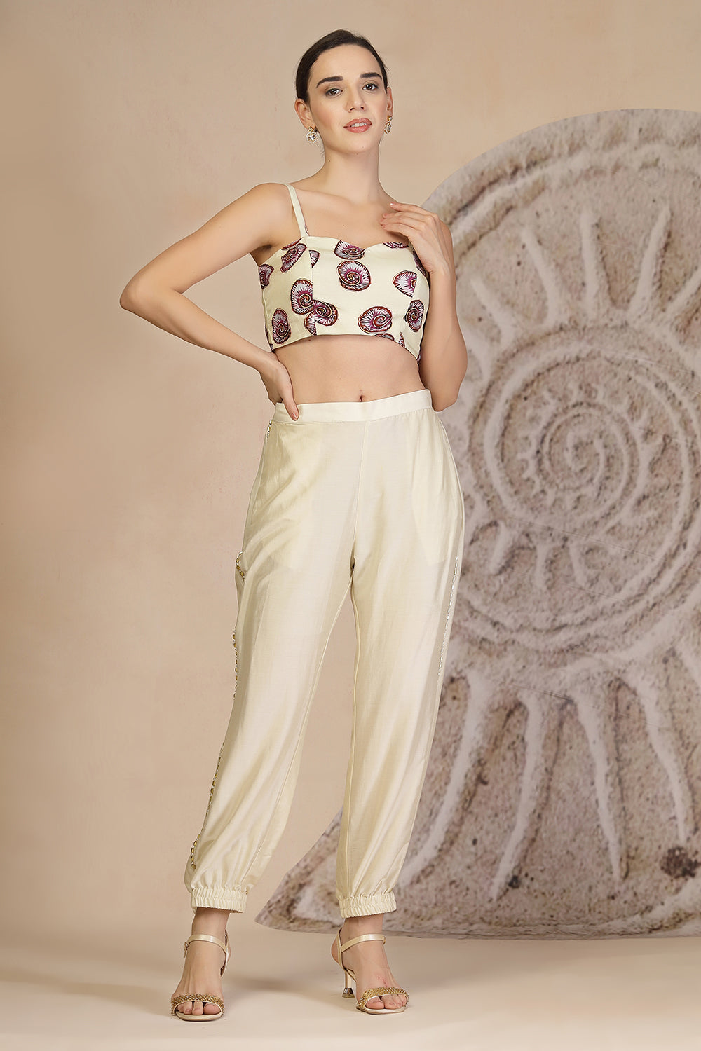 Ivory Muslin Co-ord Set with Shrug and Bead Embellishments