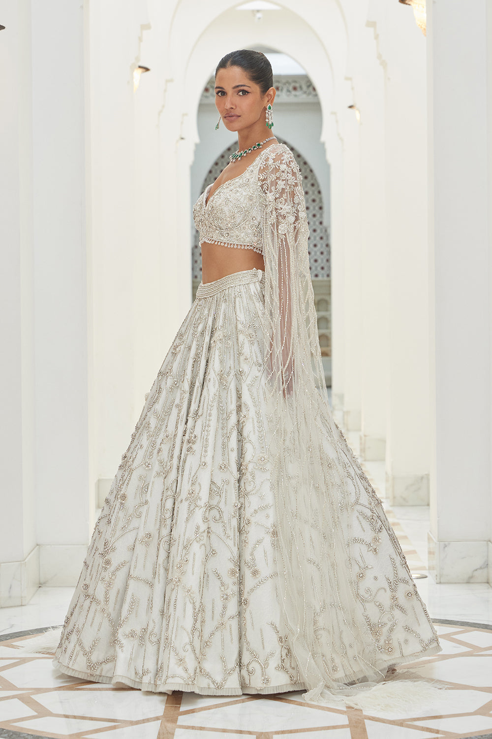 Ivory Net Flared Skirt Set