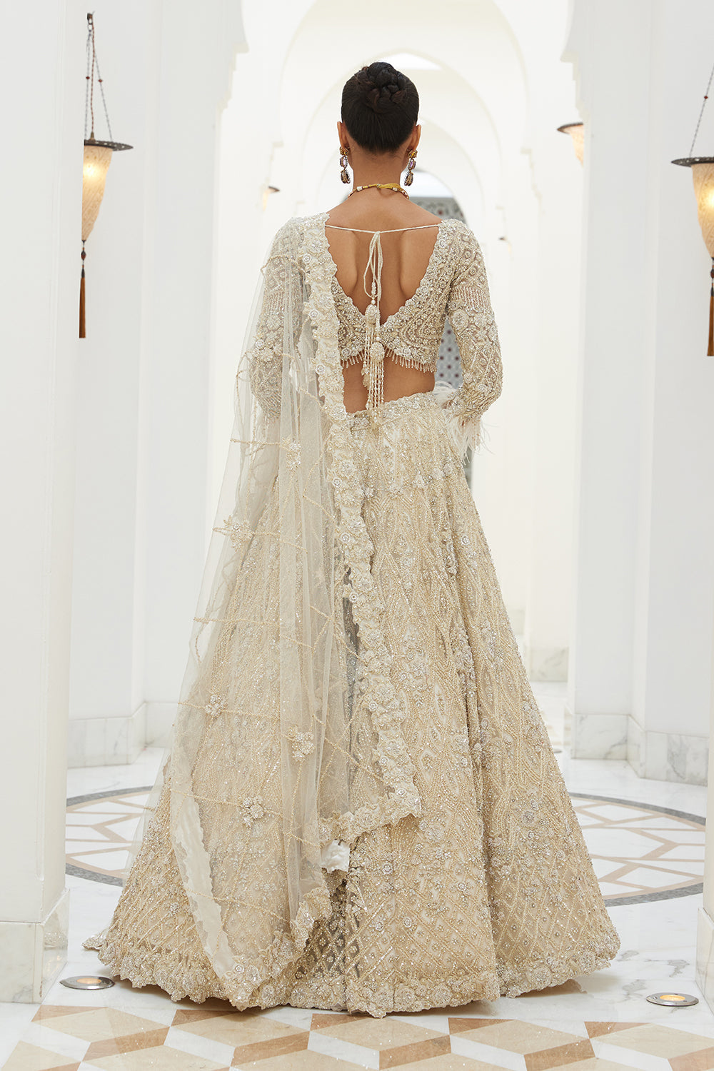 Ivory Net Lehenga Choli Dupatta Set