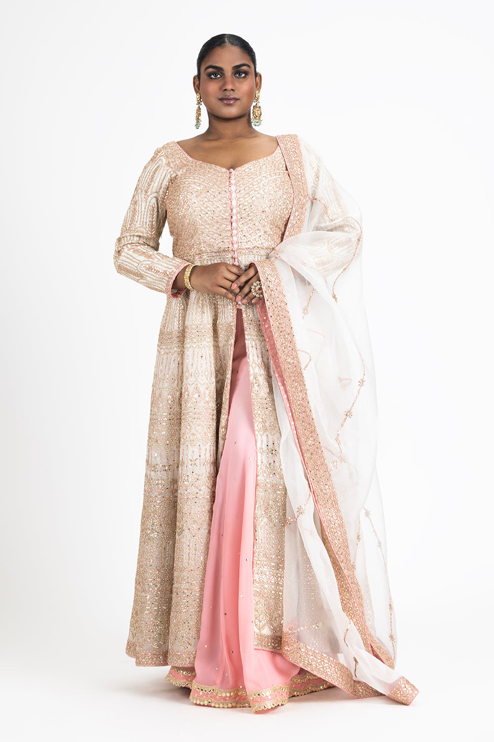 Ivory Organza Kalidar Jacket Kurta with Sharara and Dupatta