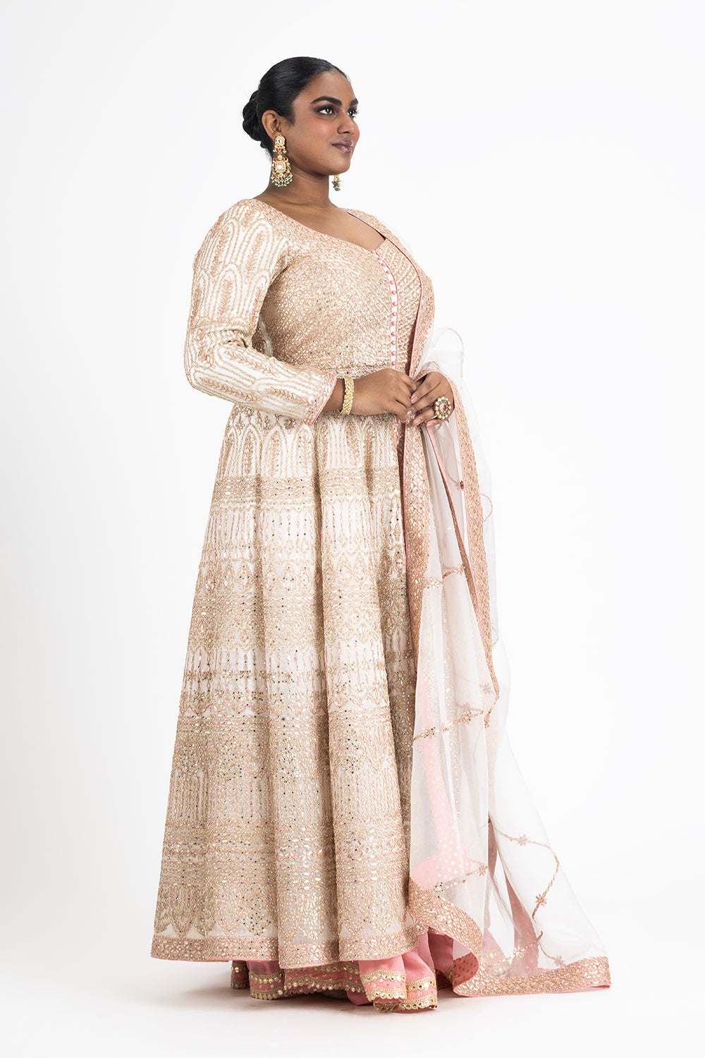 Ivory Organza Kalidar Jacket Kurta with Sharara and Dupatta
