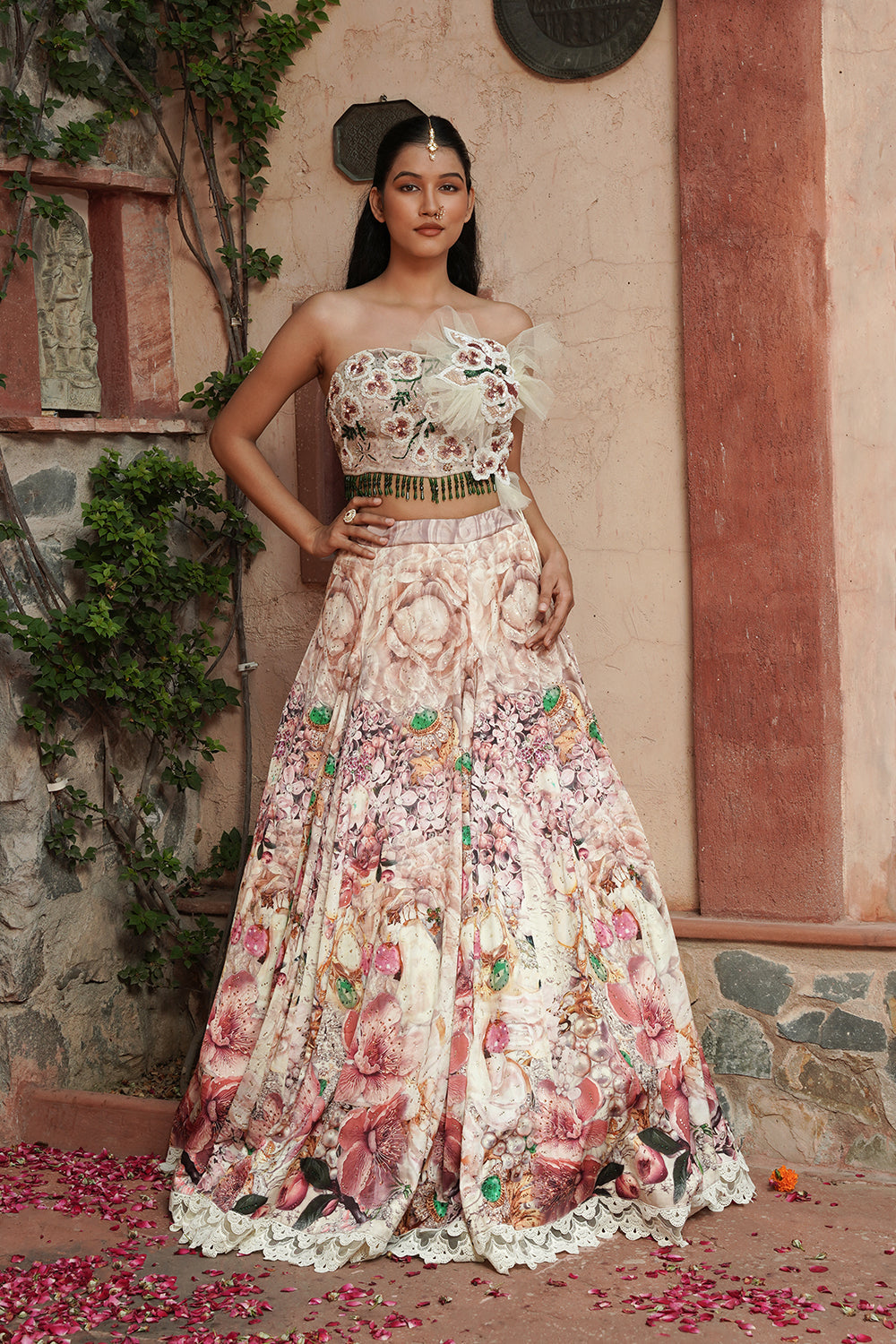 Ivory Pastel Floral Embroidered Lehenga Set
