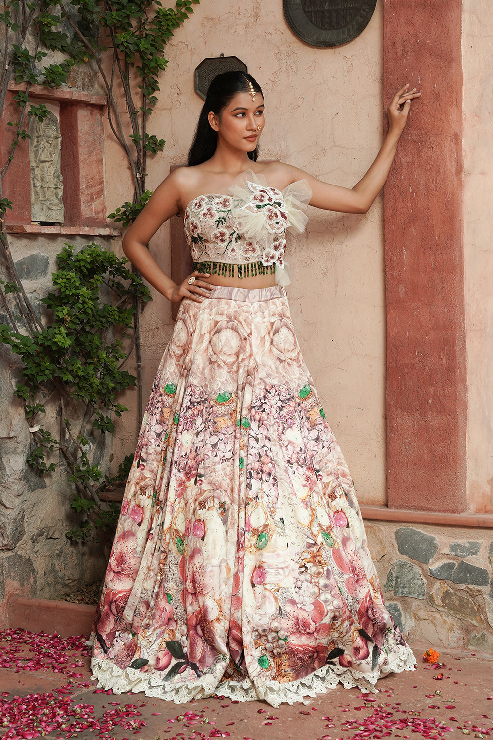 Ivory Pastel Floral Embroidered Lehenga Set
