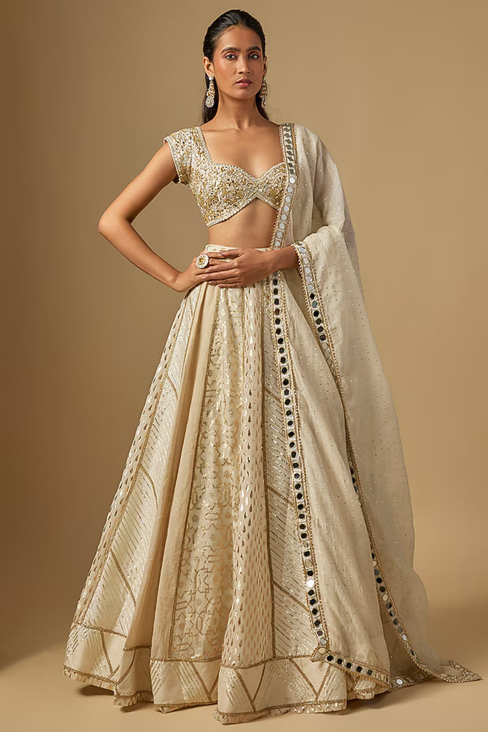 Ivory Silk Banarasi Chanderi Lehenga Set