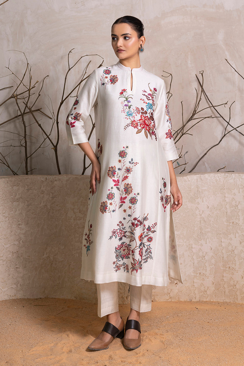 Ivory Silk Chanderi Floral Printed tunic