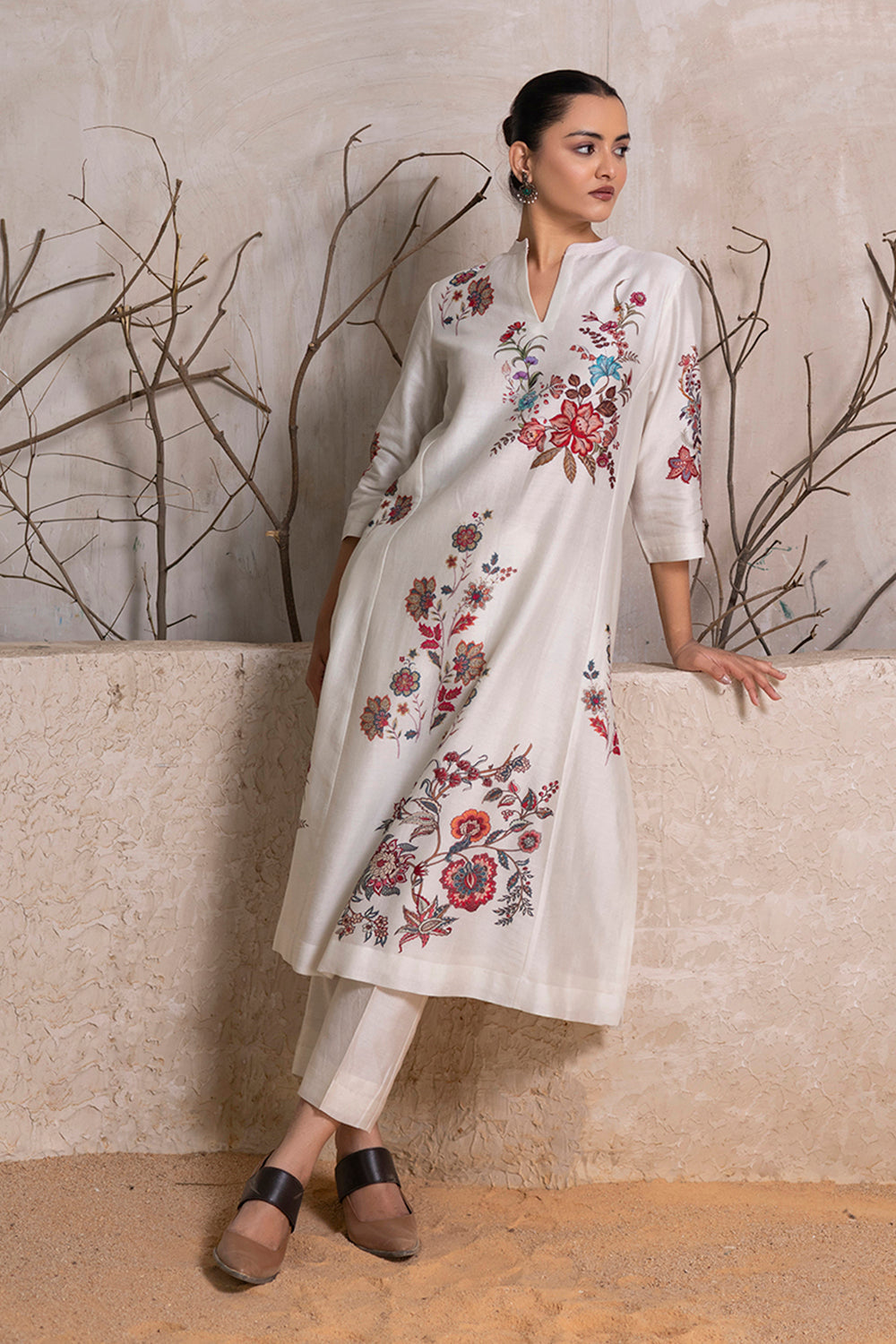 Ivory Silk Chanderi Floral Printed tunic