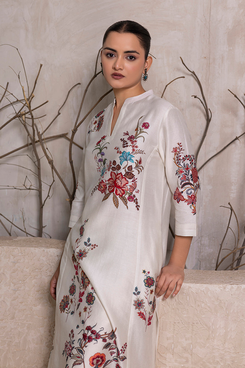 Ivory Silk Chanderi Floral Printed tunic