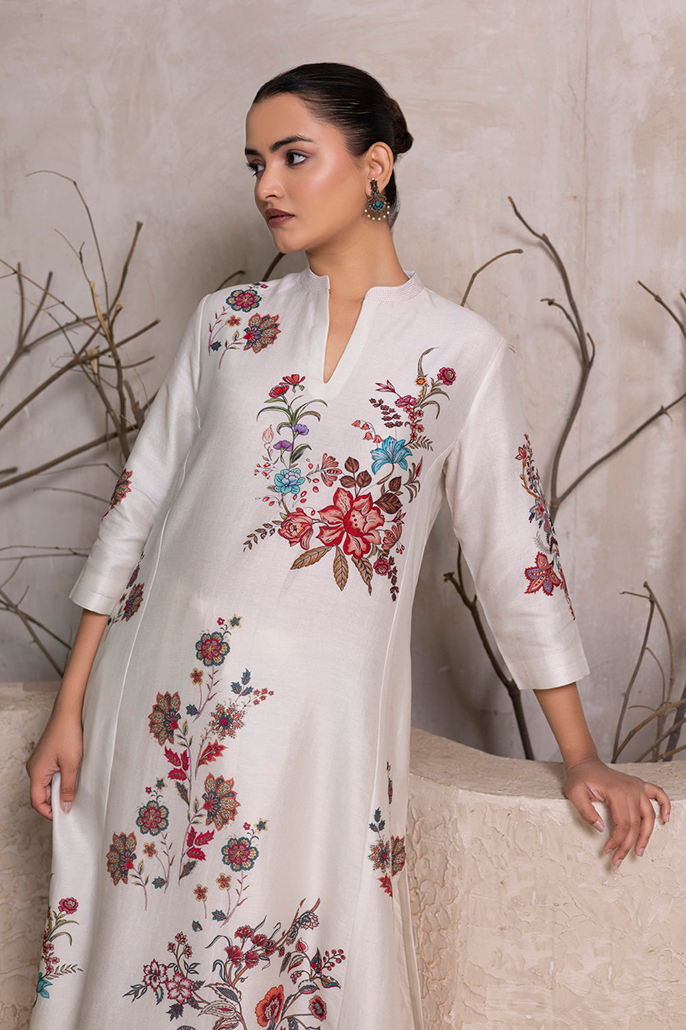 Ivory Silk Chanderi Floral Printed tunic