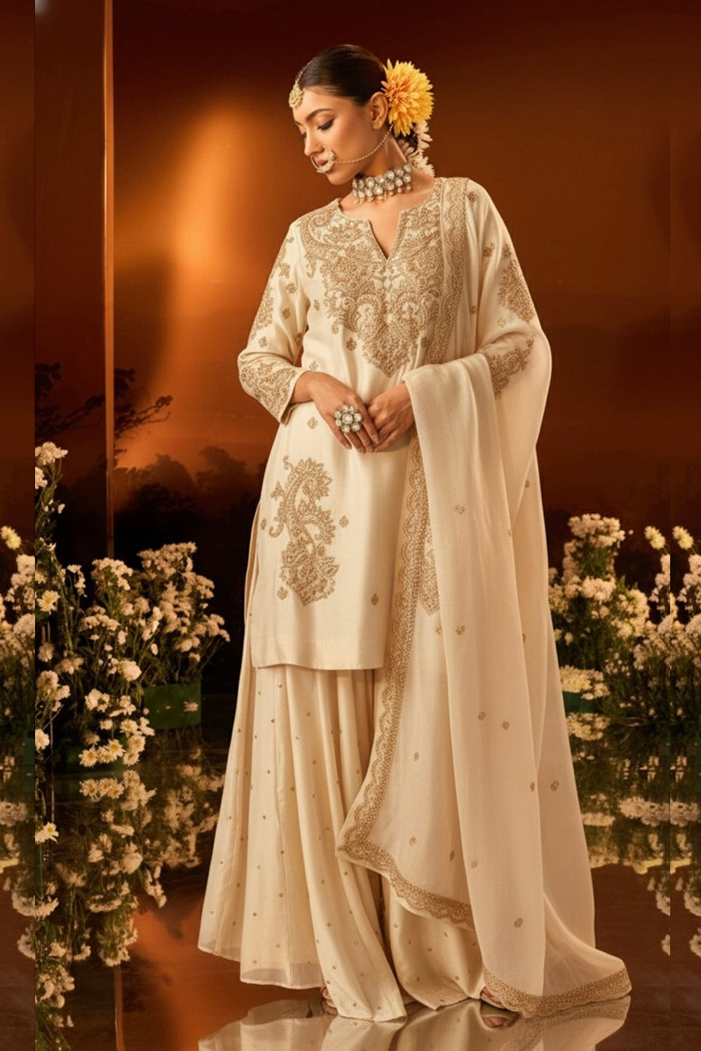 Ivory Silk Chanderi Sharara Set