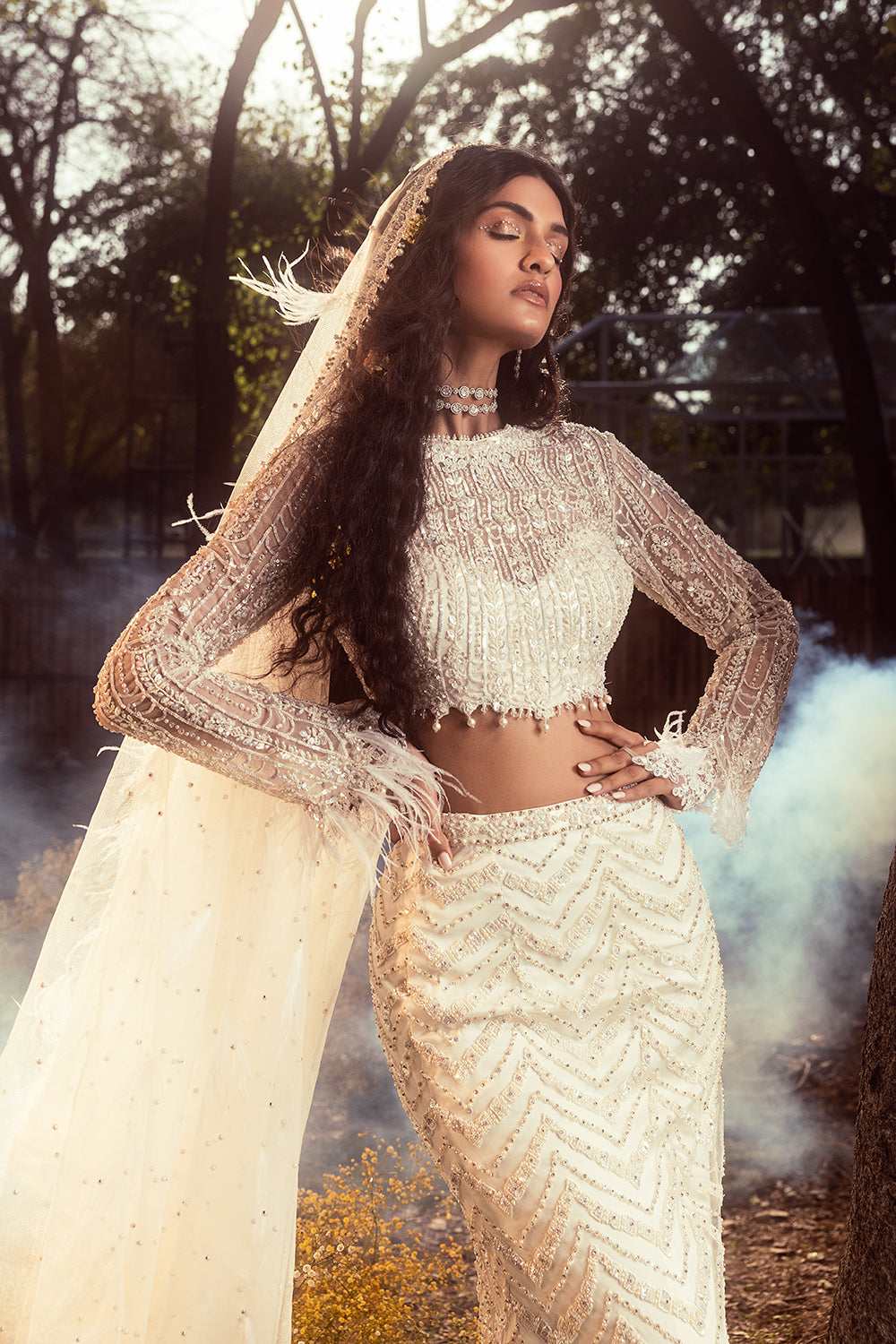 Ivory Skirt With Blouse And Veil