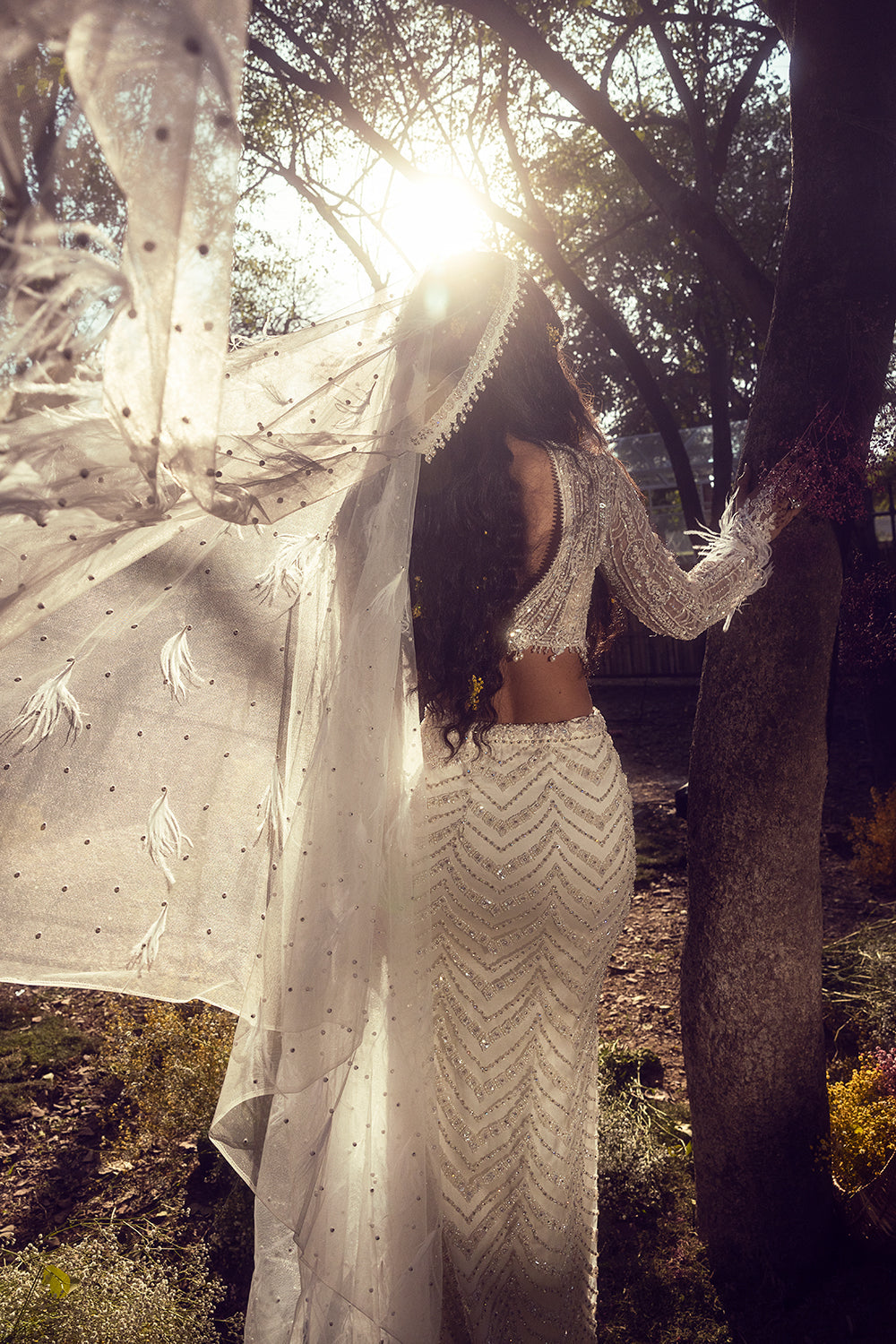 Ivory Skirt With Blouse And Veil