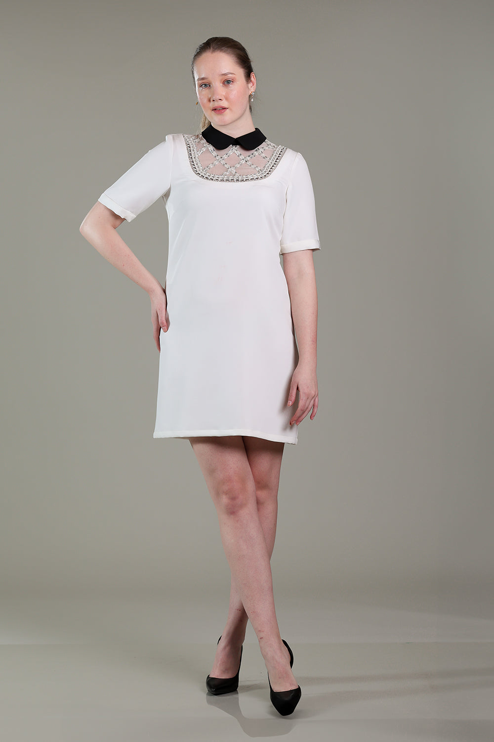 Ivory white dress with silver stones and crystals work on neck