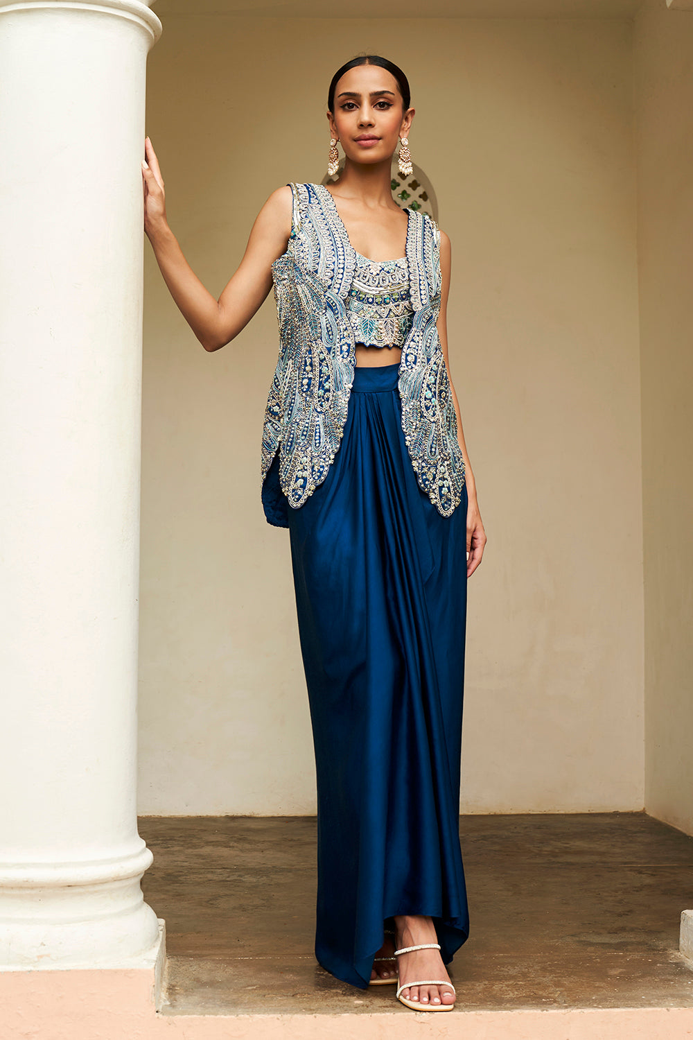 Jade Blue Embroidered Jacket Set