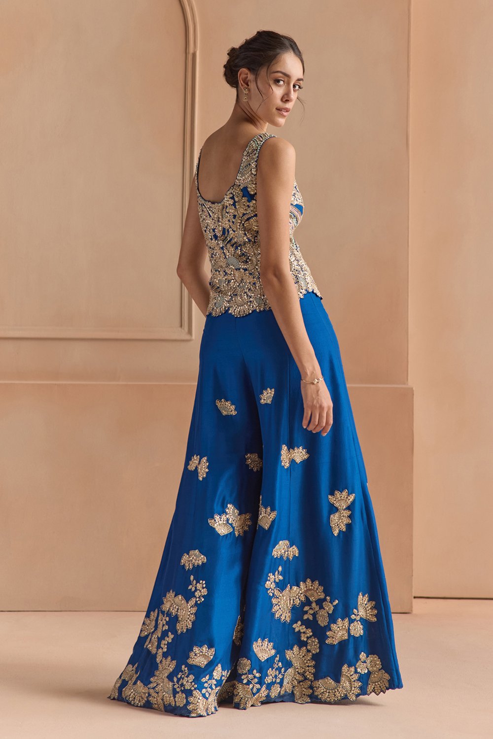Jade Blue Embroidered Top & Garara Set