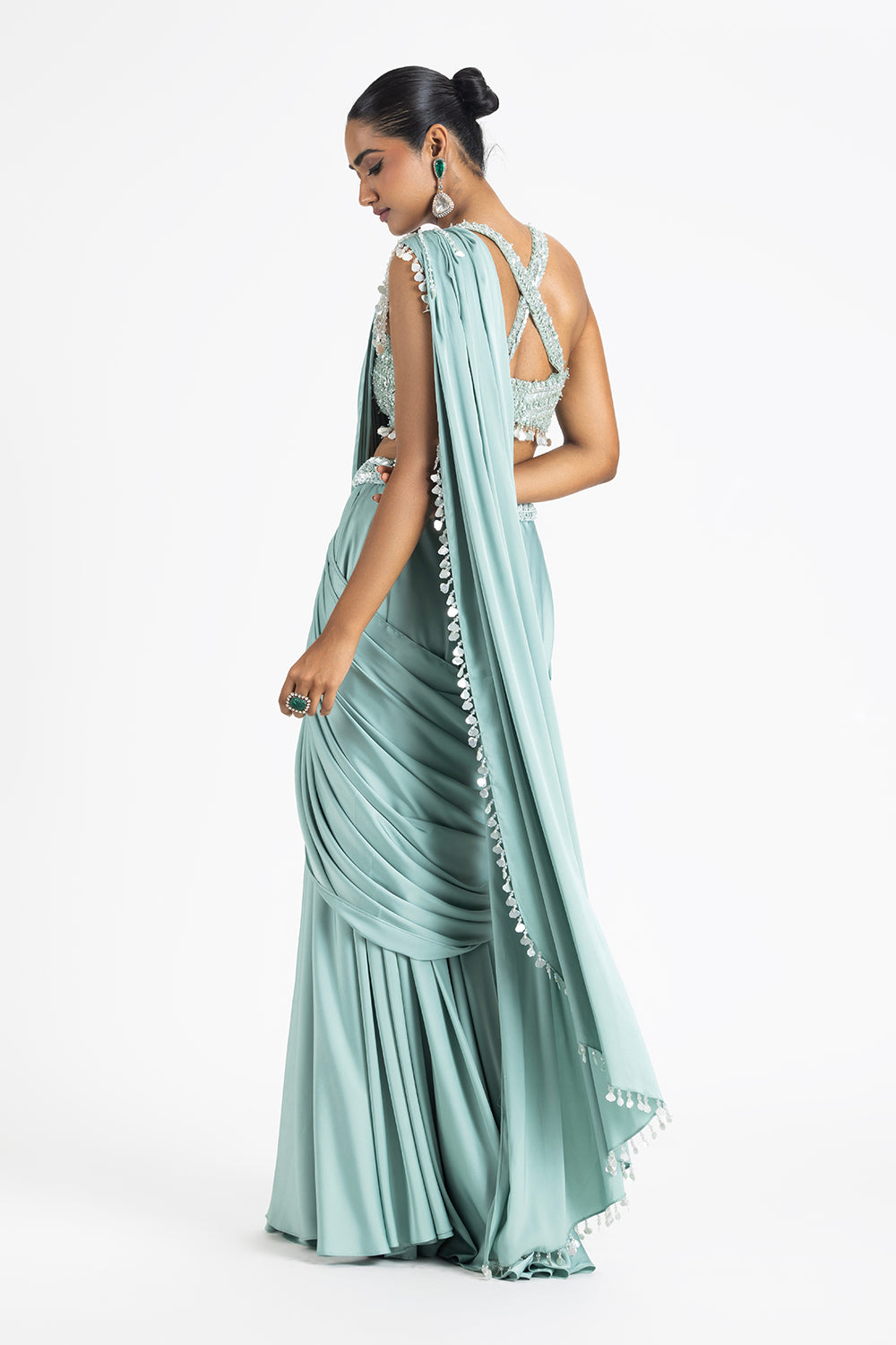 Jade Green Embroidered Saree