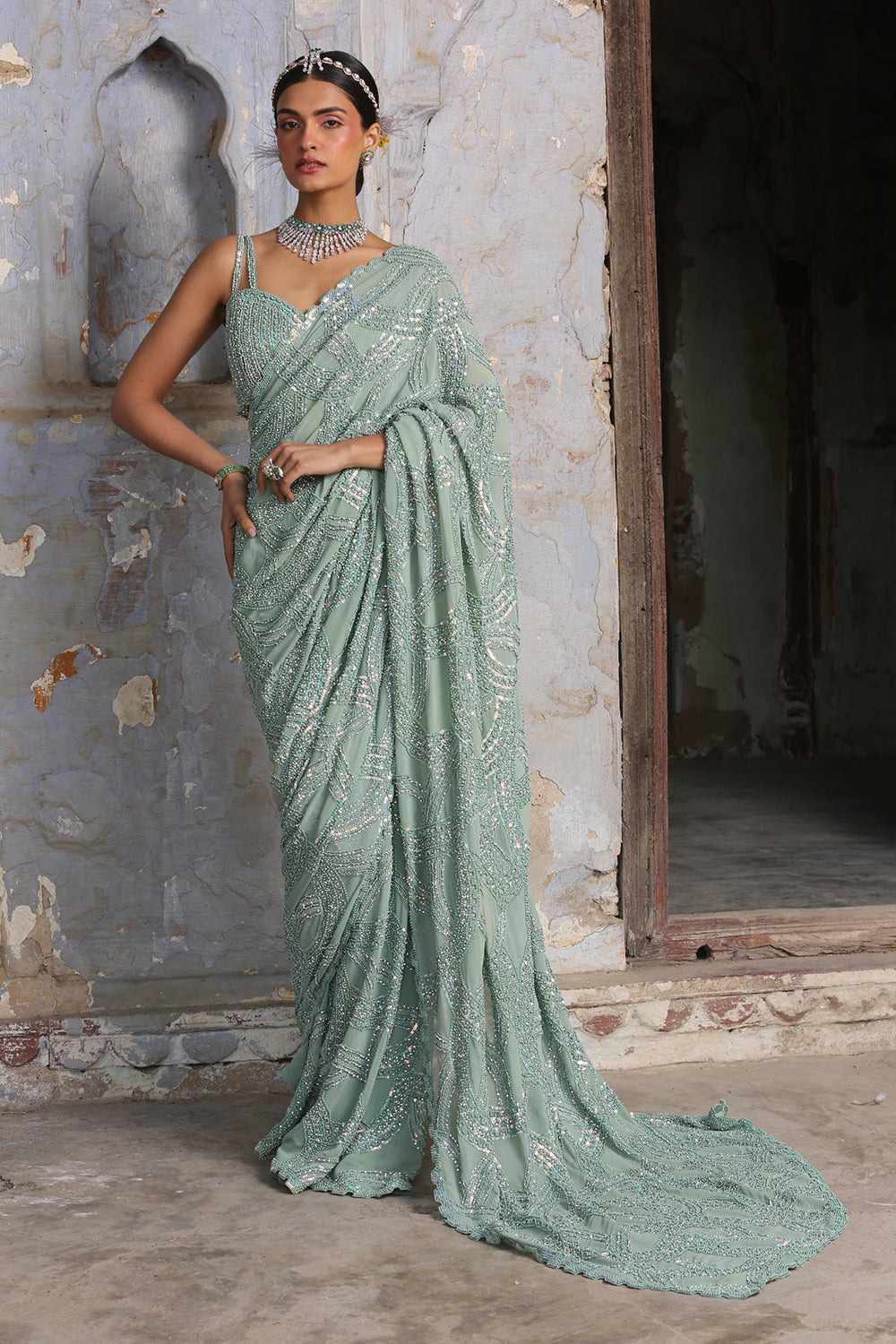 Jade Green Georgette Saree