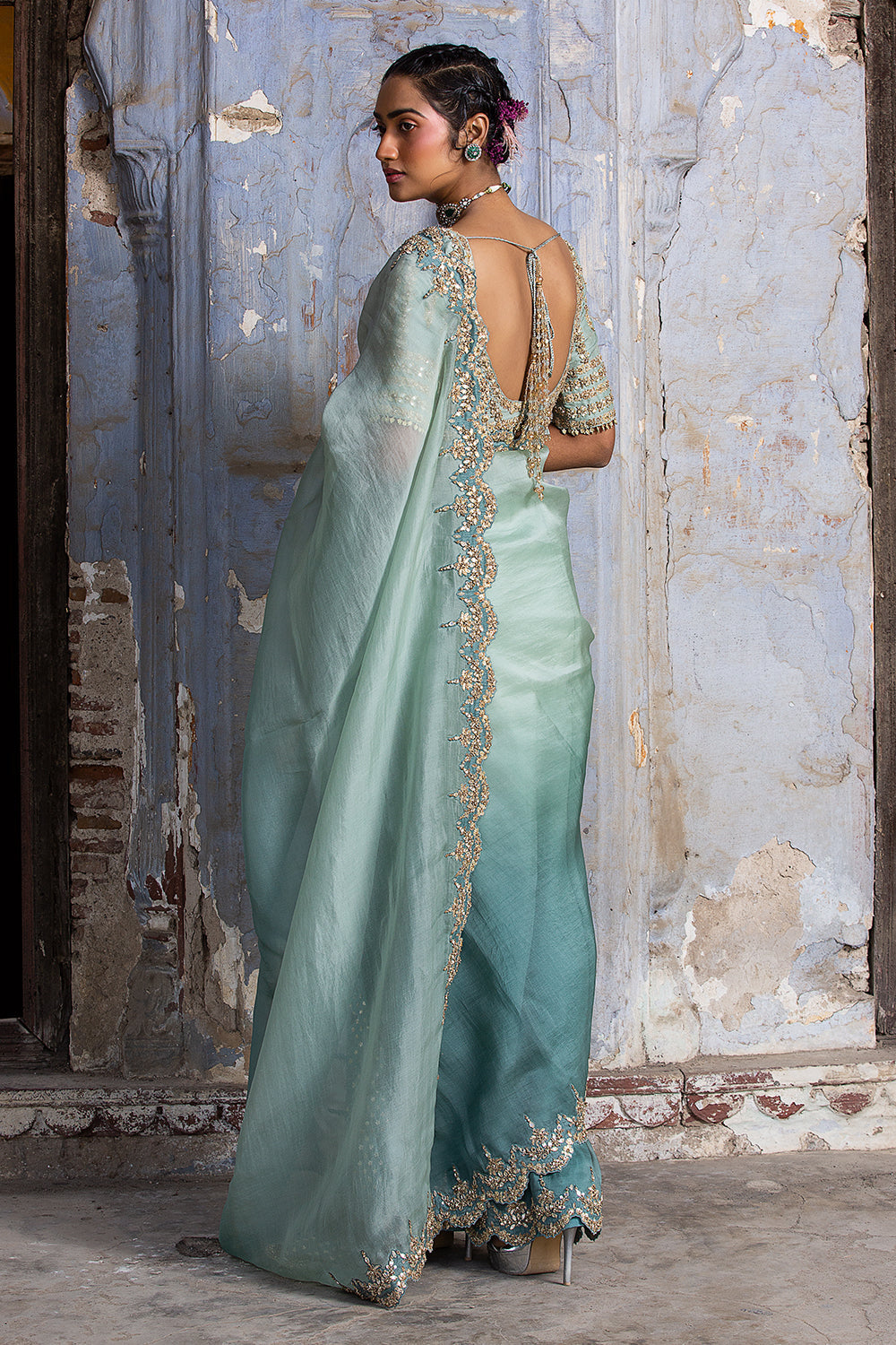 Jade Green Ombre Organza Saree
