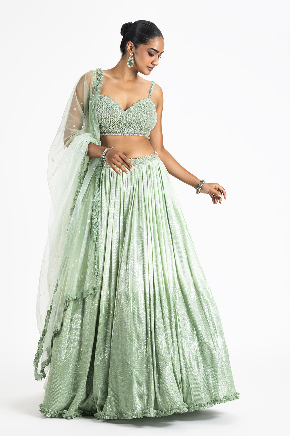 Jade Green Ombrey Shaded Sequin Embroidered Lehenga Set