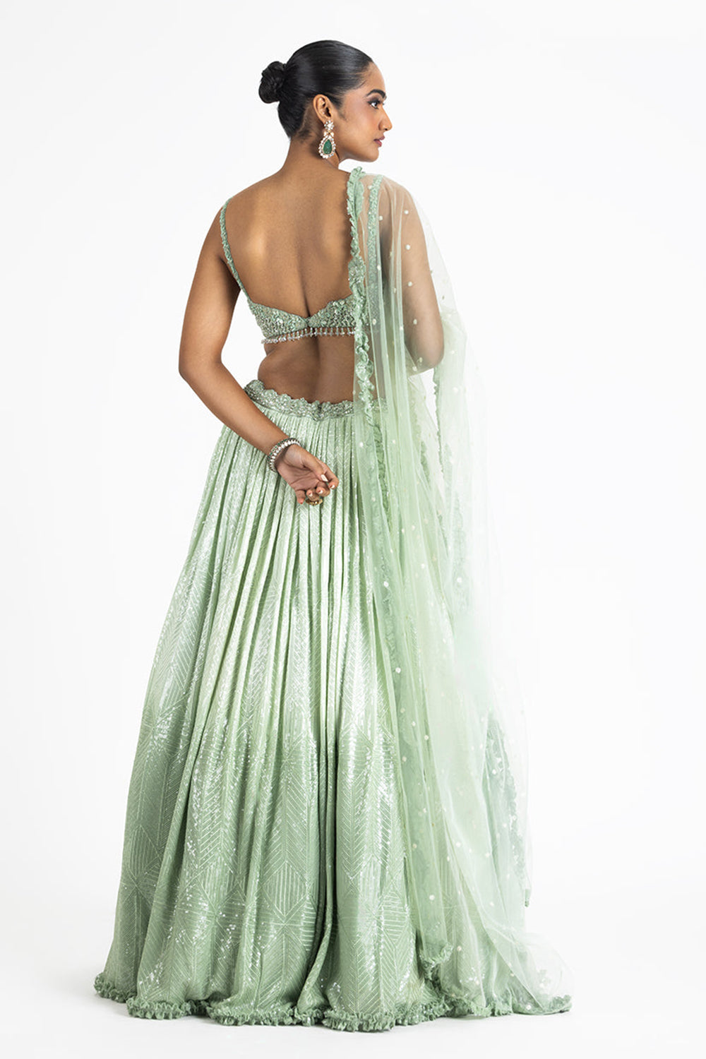 Jade Green Ombrey Shaded Sequin Embroidered Lehenga Set