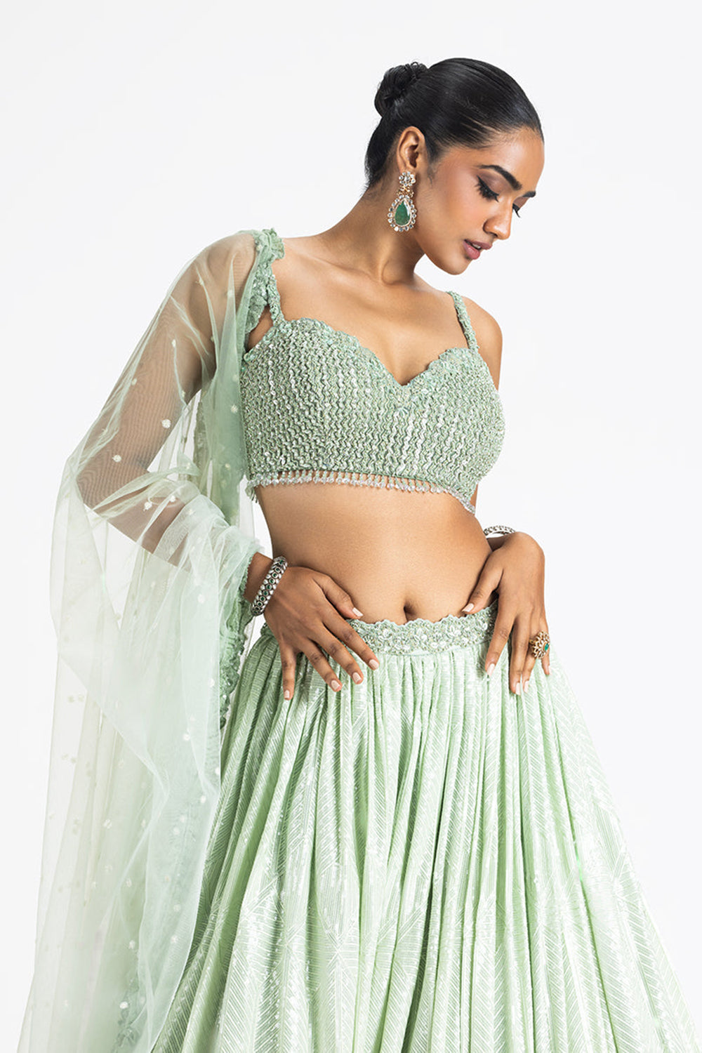 Jade Green Ombrey Shaded Sequin Embroidered Lehenga Set