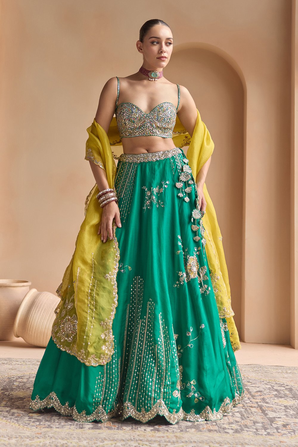 Jewel Green Embroidered Lehenga Set