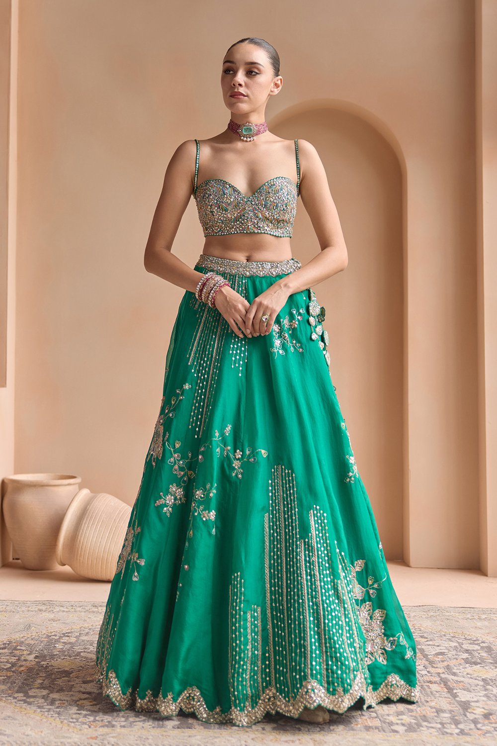 Jewel Green Embroidered Lehenga Set