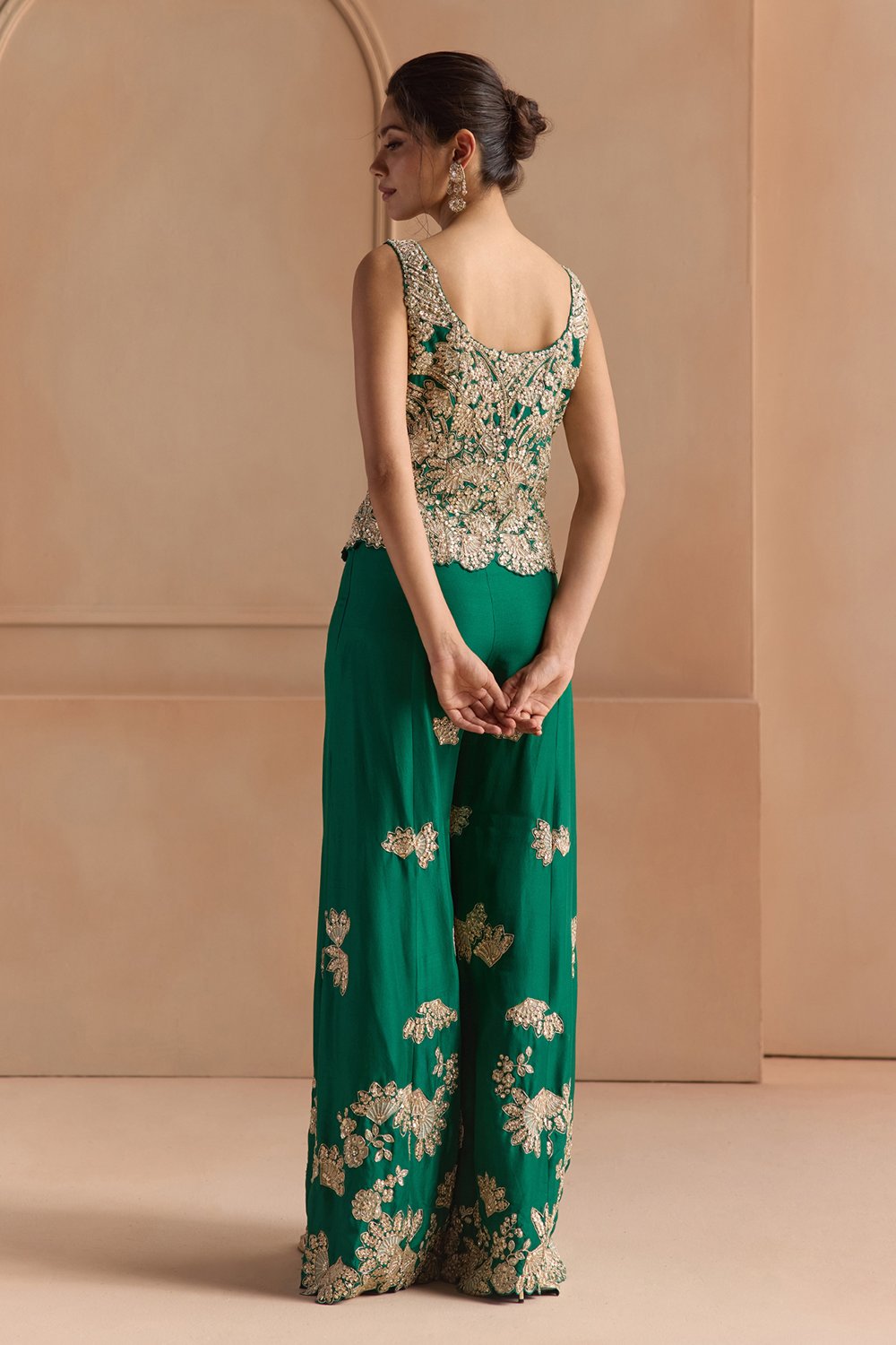 Jewel Green Embroidered Top & Garara Set