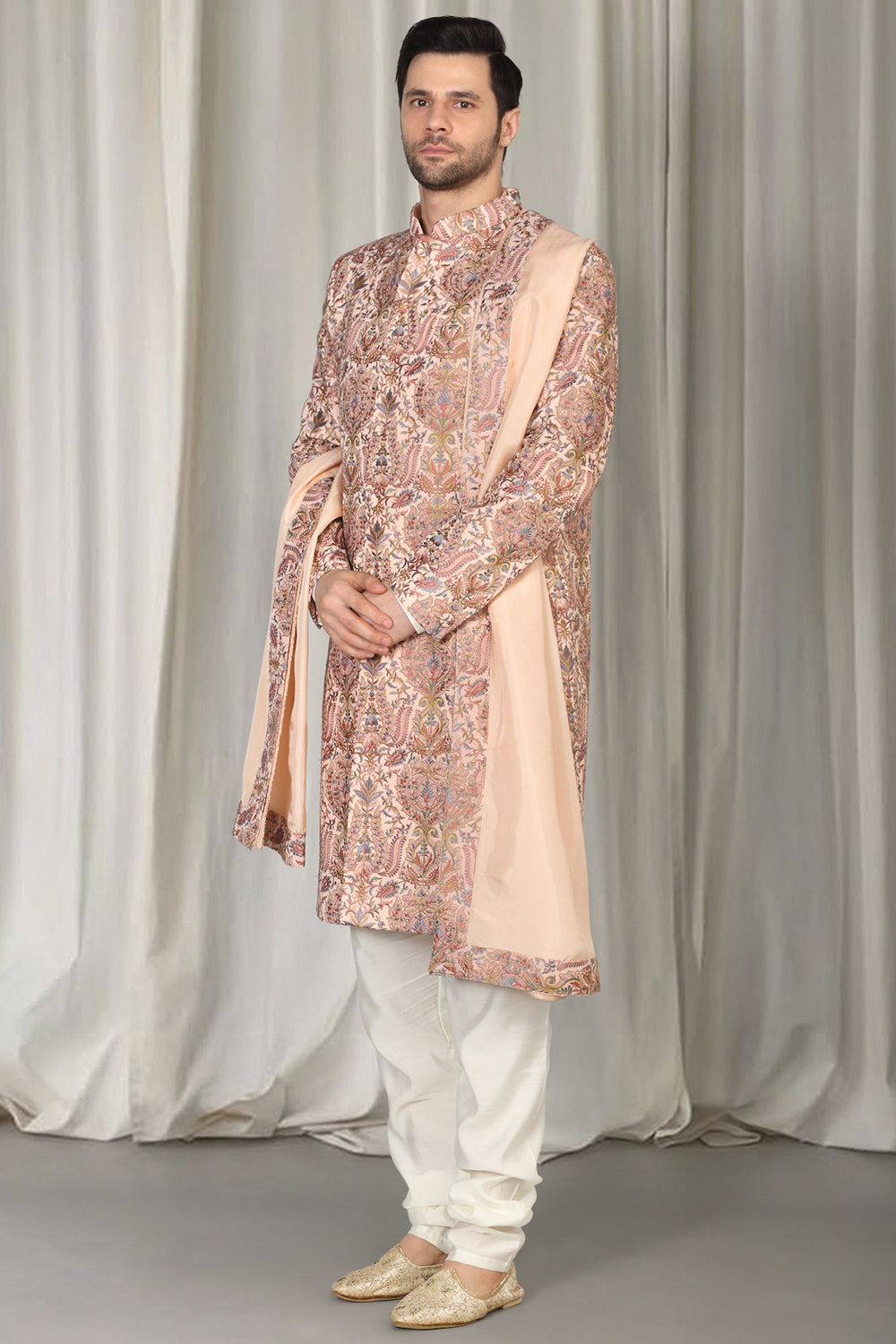 Kashmiriyat Sherwani Set With Kurta , Dupatta And Pants