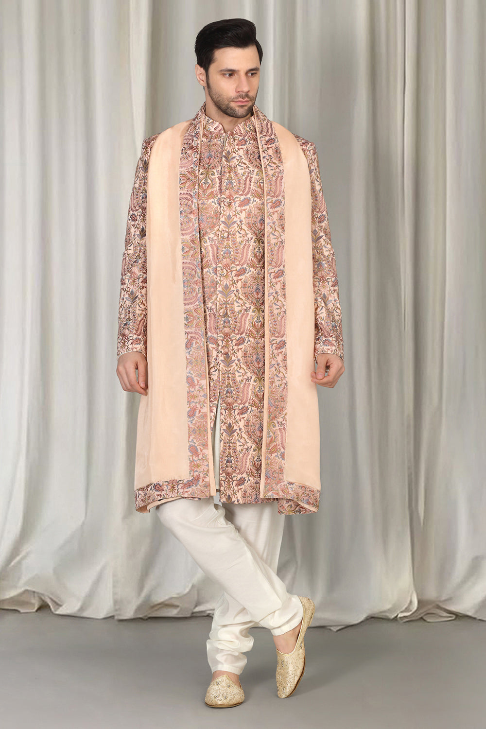 Kashmiriyat Sherwani Set With Kurta , Dupatta And Pants