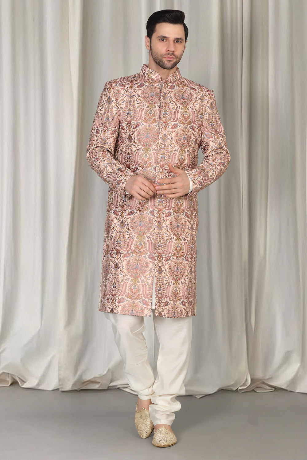 Kashmiriyat Sherwani Set With Kurta , Dupatta And Pants