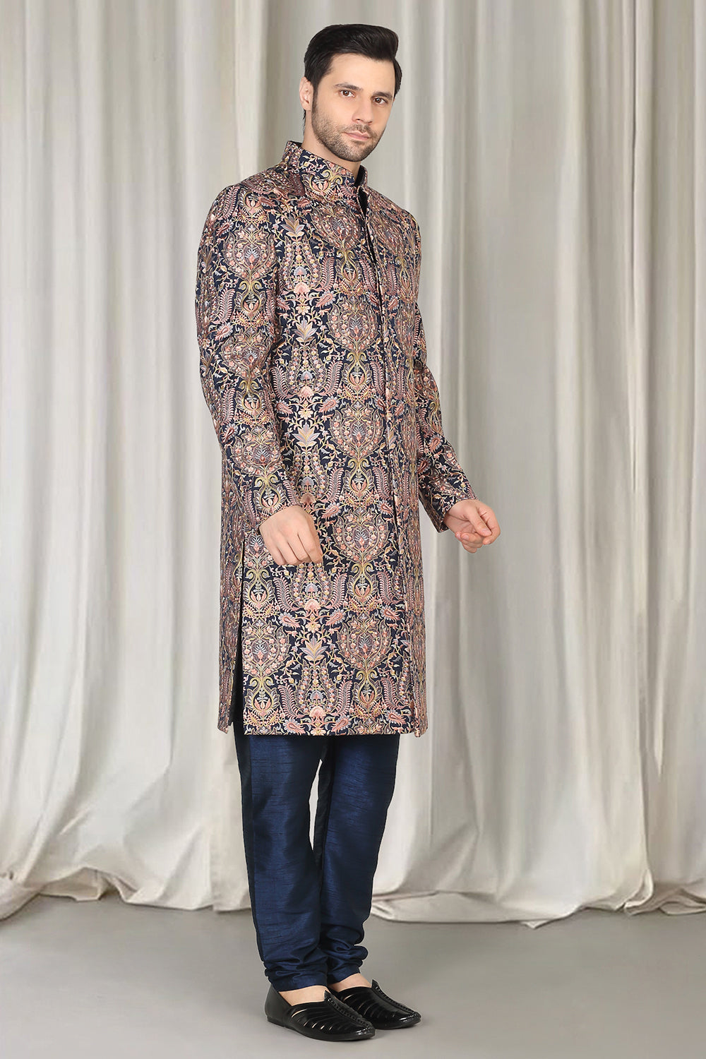 Kashmiriyat Sherwani Set With Kurta , Dupatta And Pants